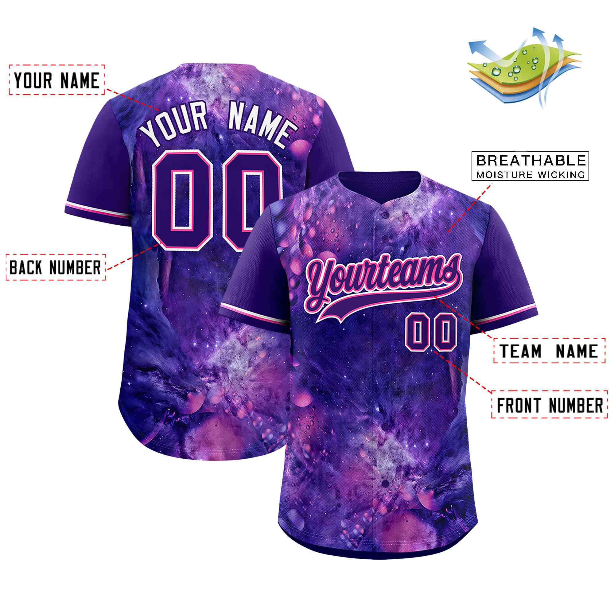 Custom Purple Personalized Starburst Pattern Authentic Baseball Jersey| KXKSHOP