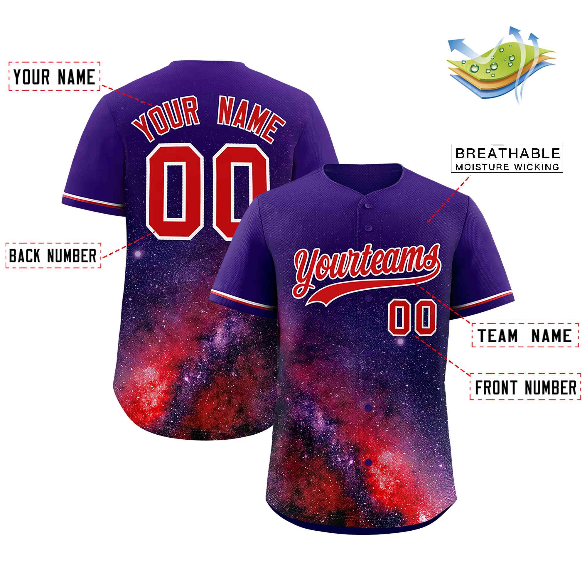 Custom Purple Personalized Starburst Pattern Authentic Baseball Jersey| KXKSHOP