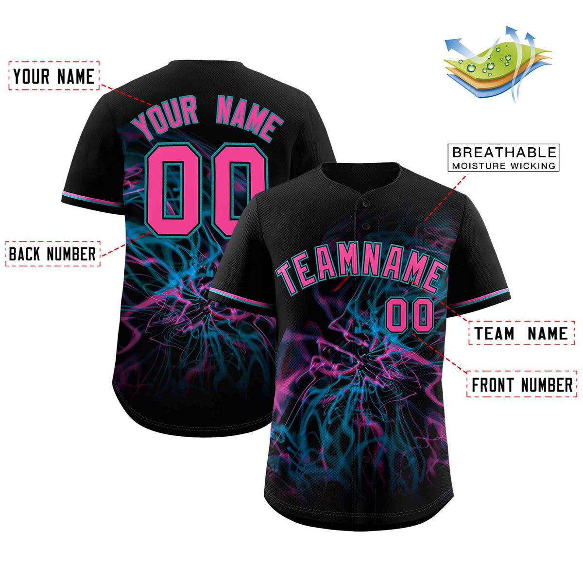 Custom Black Personalized Starburst Pattern Authentic Baseball Jersey| KXKSHOP