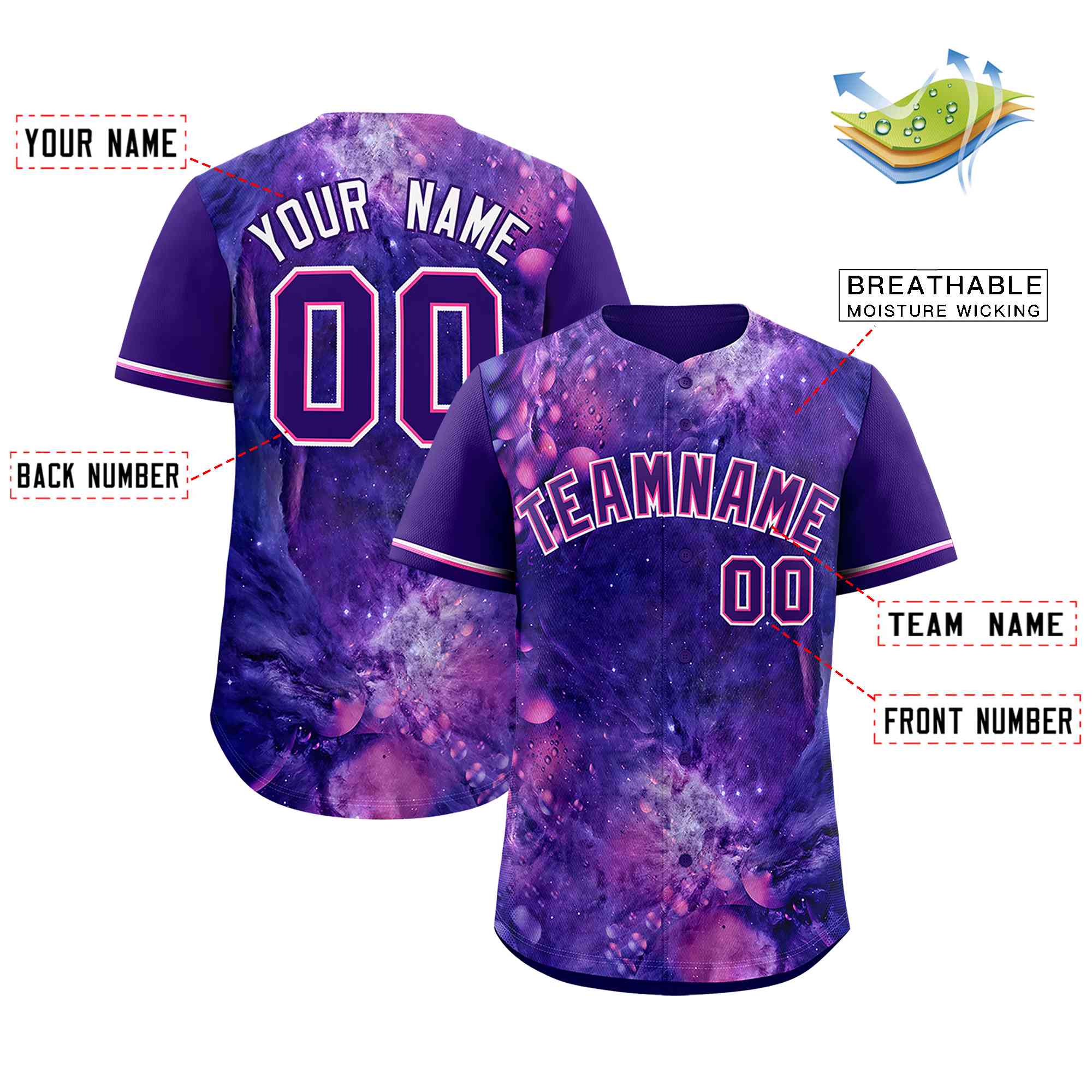 Custom Purple Personalized Starburst Pattern Authentic Baseball Jersey| KXKSHOP