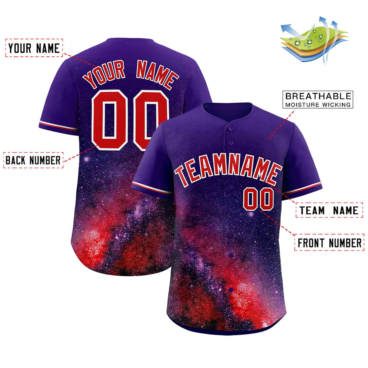 Custom Purple Personalized Starburst Pattern Authentic Baseball Jersey| KXKSHOP