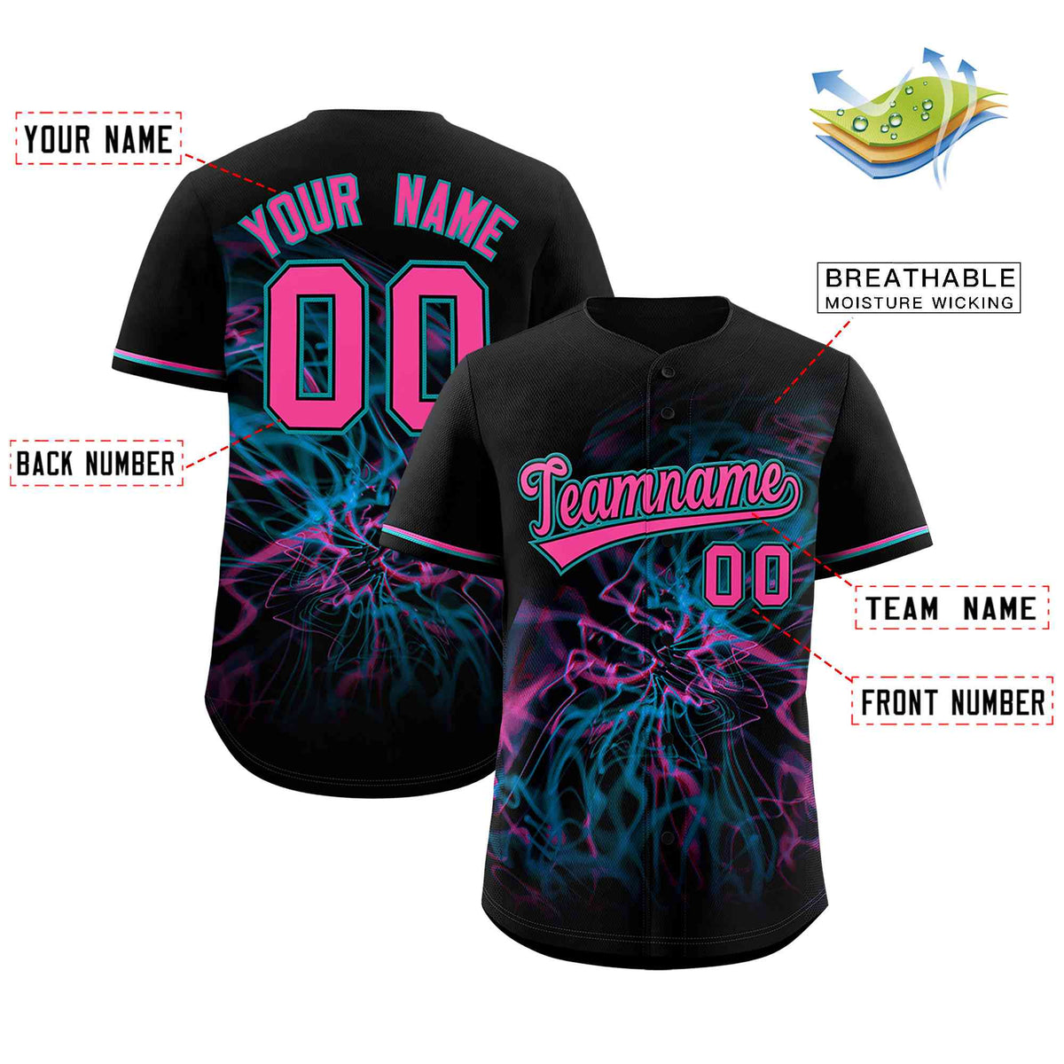 Custom Black Personalized Starburst Pattern Authentic Baseball Jersey| KXKSHOP