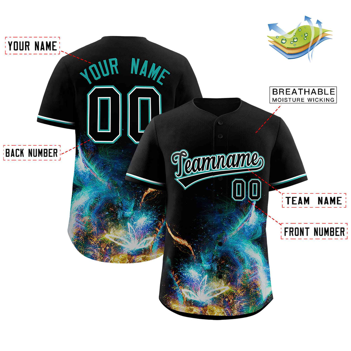 Custom Black Personalized Starburst Pattern Authentic Baseball Jersey| KXKSHOP