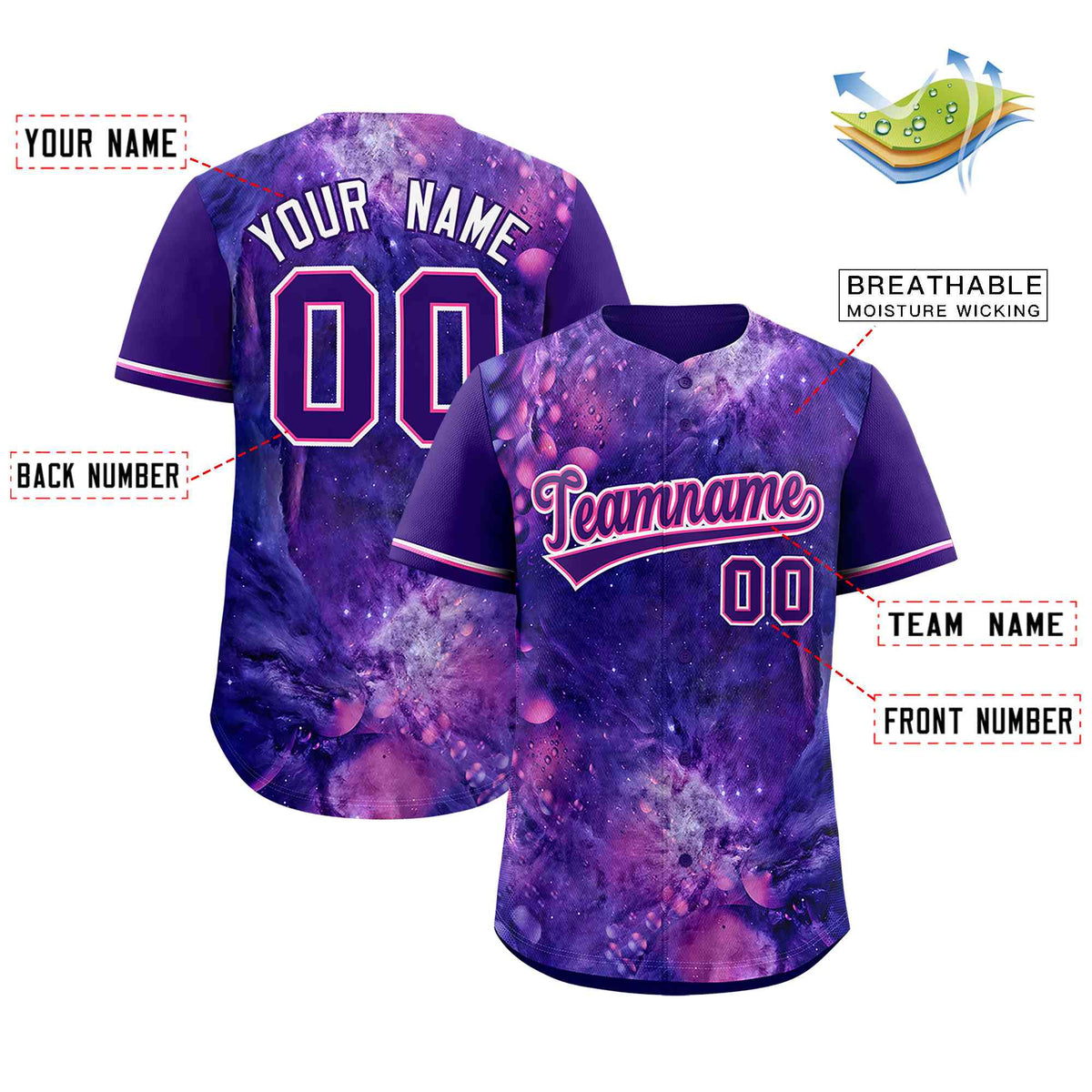 Custom Purple Personalized Starburst Pattern Authentic Baseball Jersey| KXKSHOP