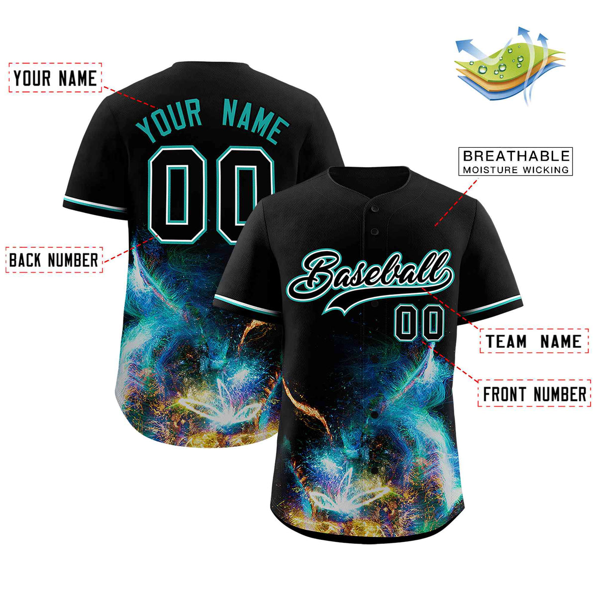 Custom Black Personalized Starburst Pattern Authentic Baseball Jersey| KXKSHOP