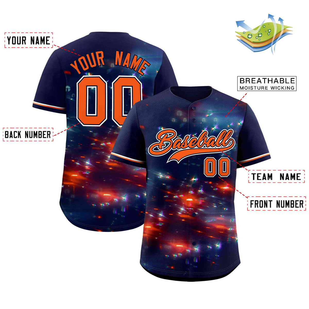 Custom Navy Personalized Starburst Pattern Authentic Baseball Jersey| KXKSHOP