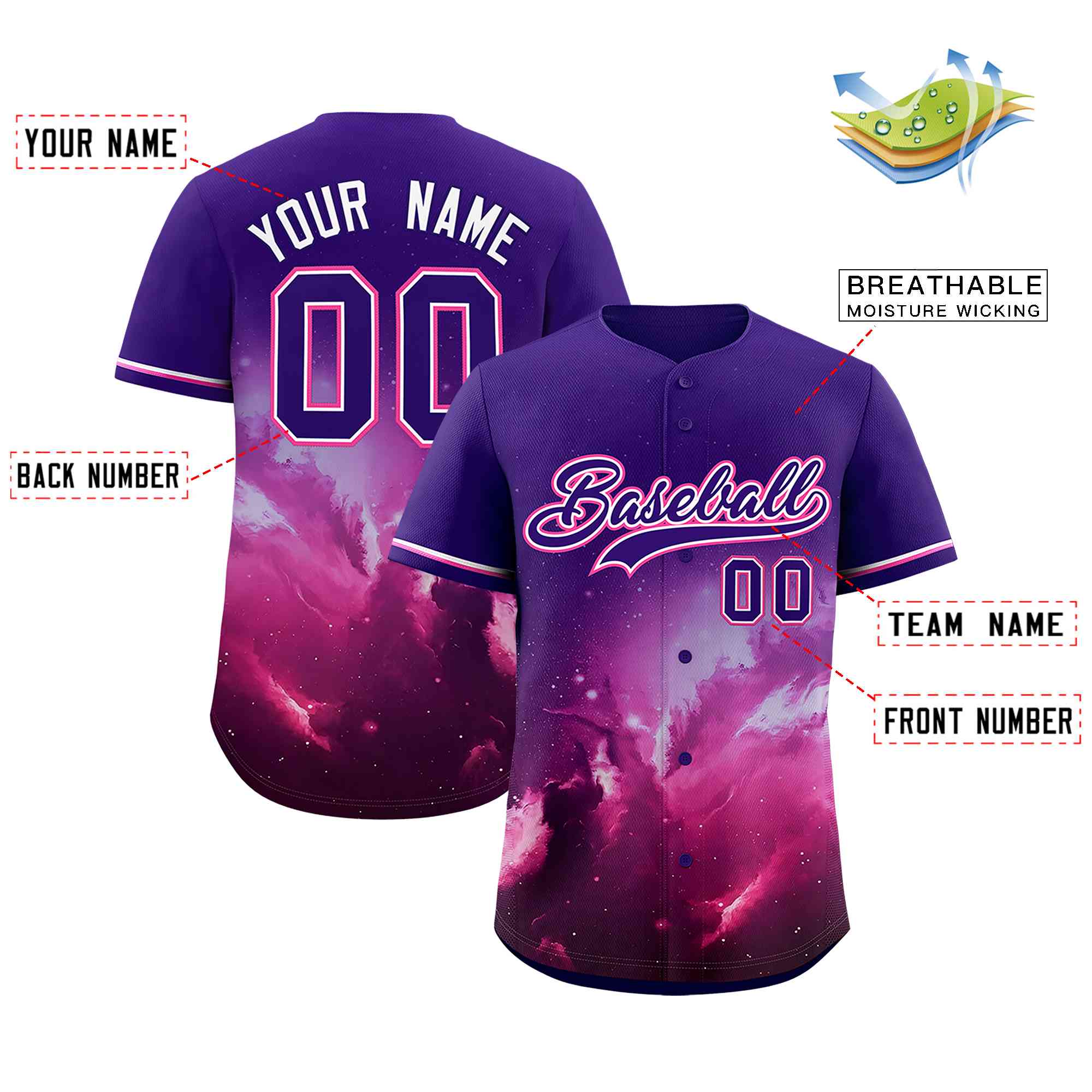 Custom Purple Personalized Starburst Pattern Authentic Baseball Jersey| KXKSHOP