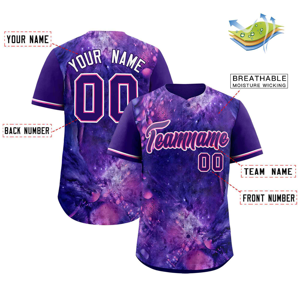 Custom Purple Personalized Starburst Pattern Authentic Baseball Jersey| KXKSHOP