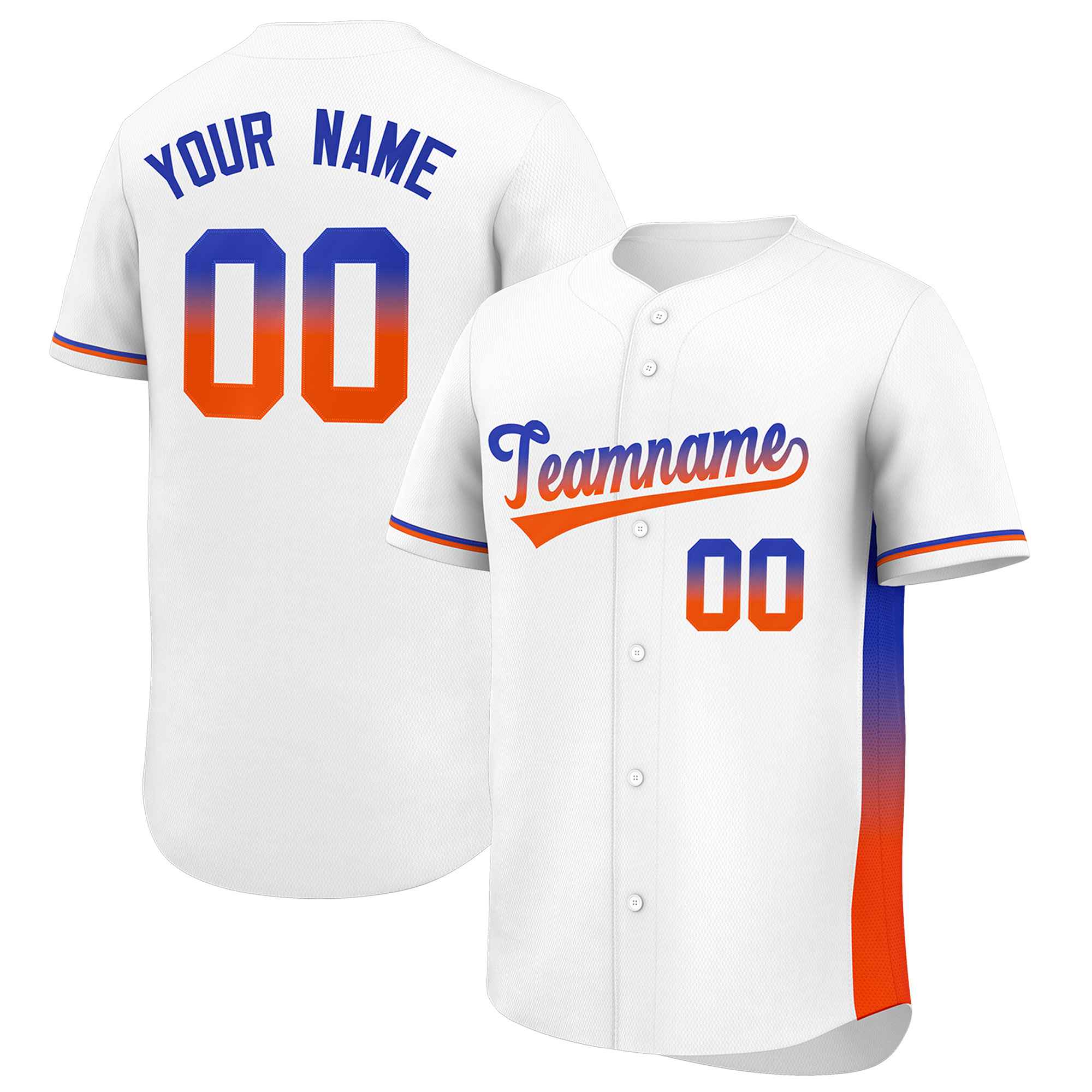Custom White Royal-Orange Personalized Gradient Font And Side Design Authentic Baseball Jersey