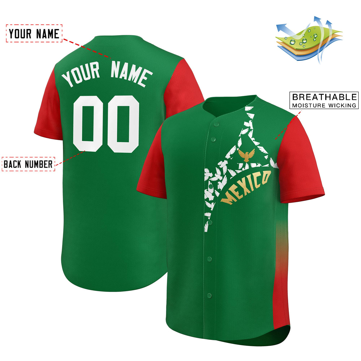 Custom Red Kelly Baseball Jerseys Green Graffiti World Cup Inspired Style Mexico Eagle Watch Party Jersey