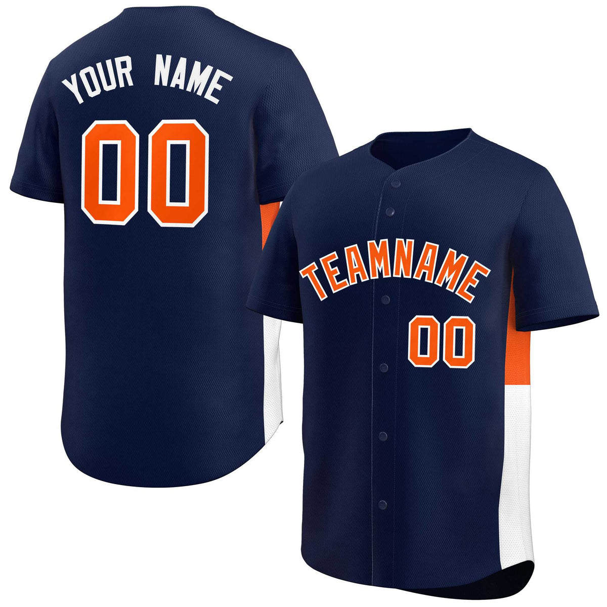 Custom Navy Orange-White Personalized Side Two-Tone Design Authentic Baseball Jersey