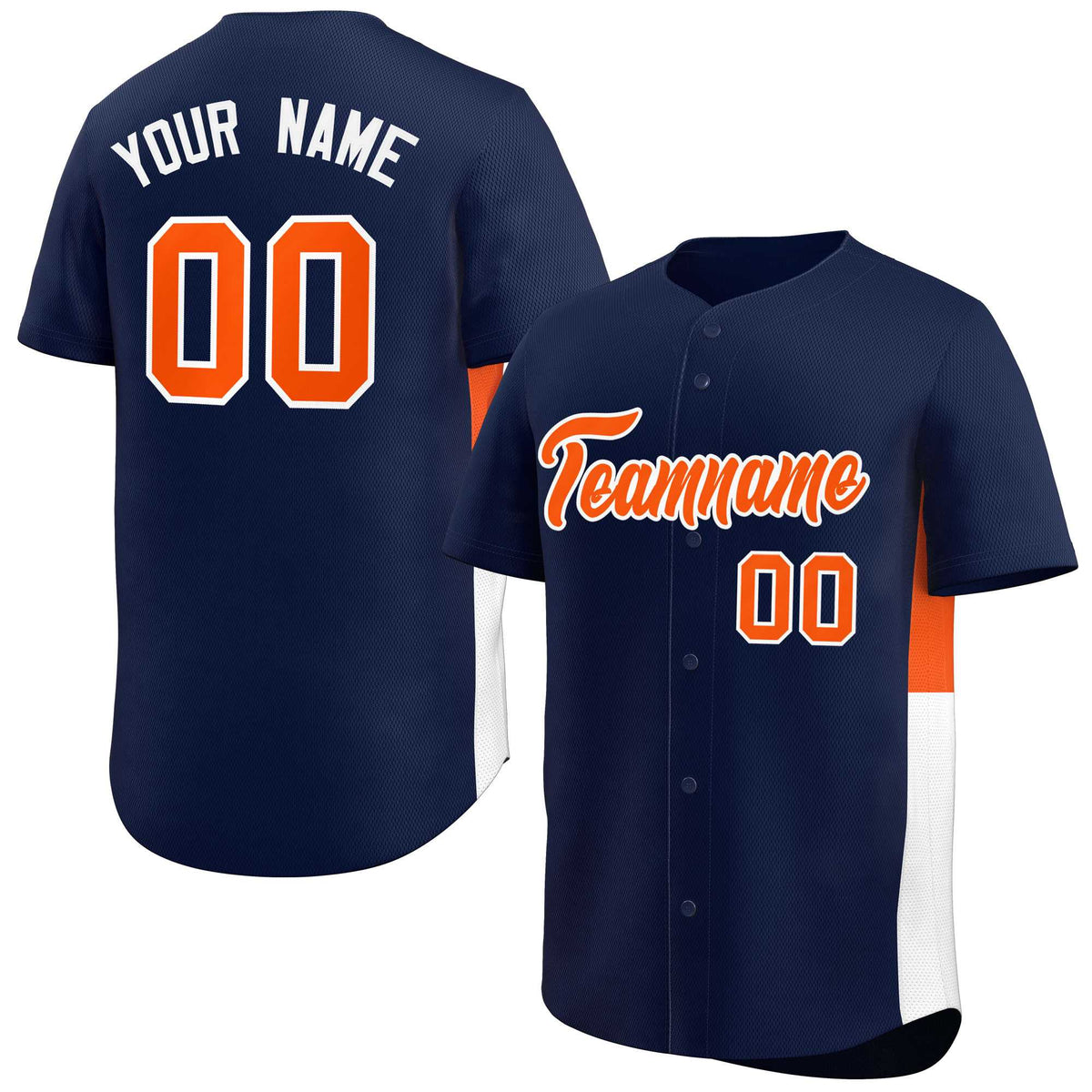 Custom Navy Orange-White Personalized Side Two-Tone Design Authentic Baseball Jersey