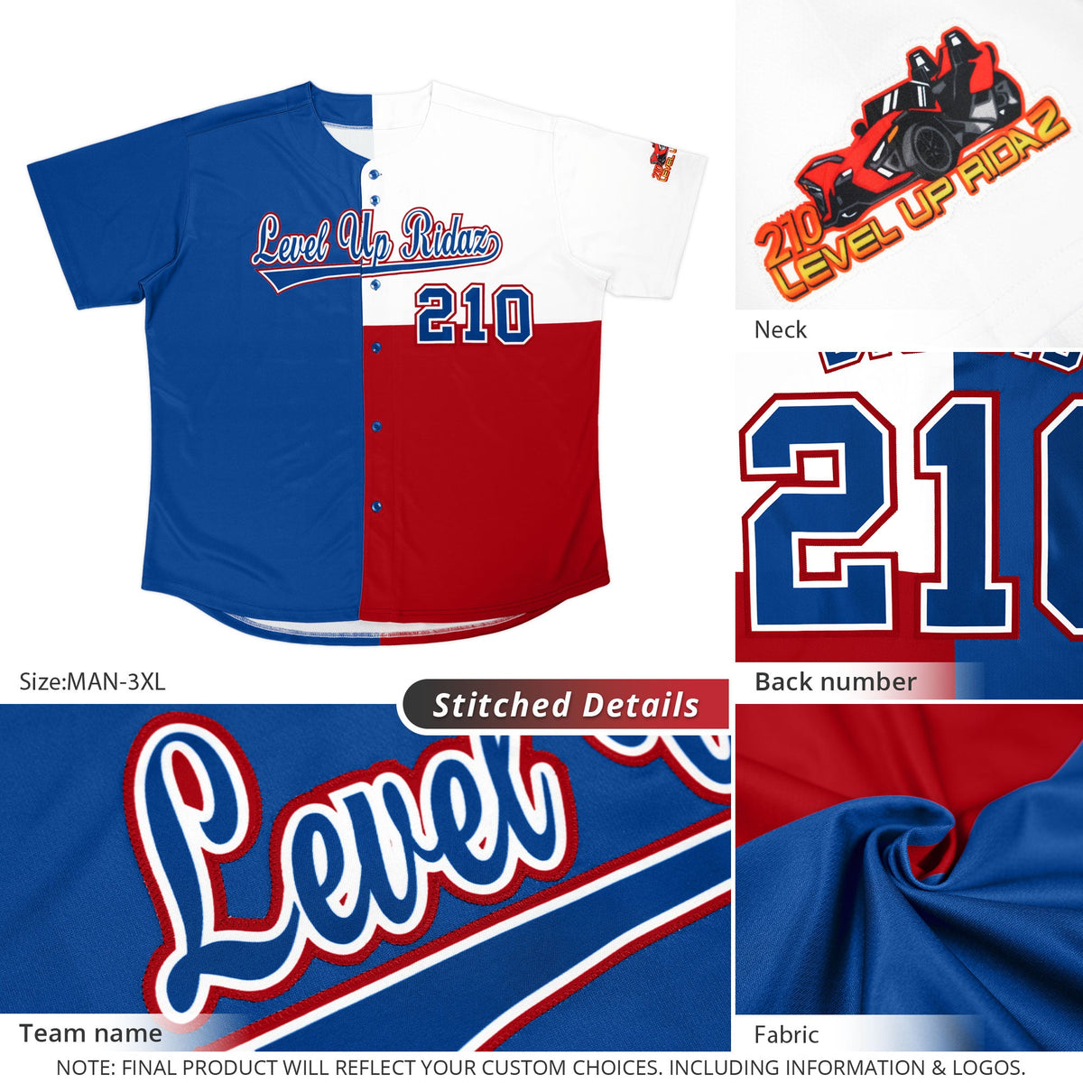 Custom Royal White Red Texas Flag Color Block Authentic Baseball Jersey