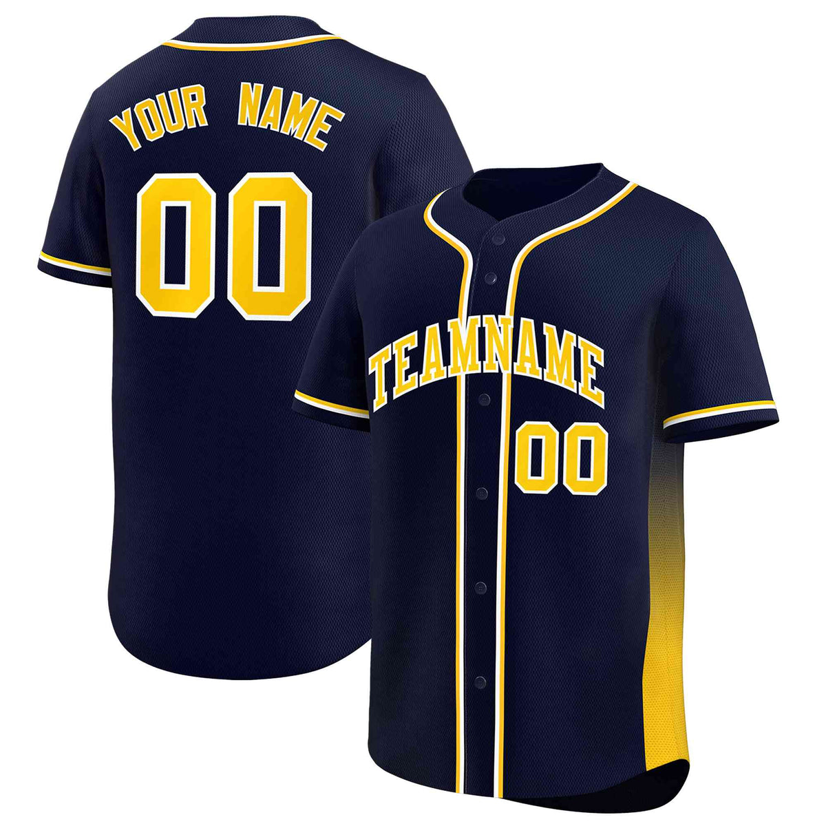 Custom Navy Gold Personalized Gradient Side Design Authentic Baseball Jersey