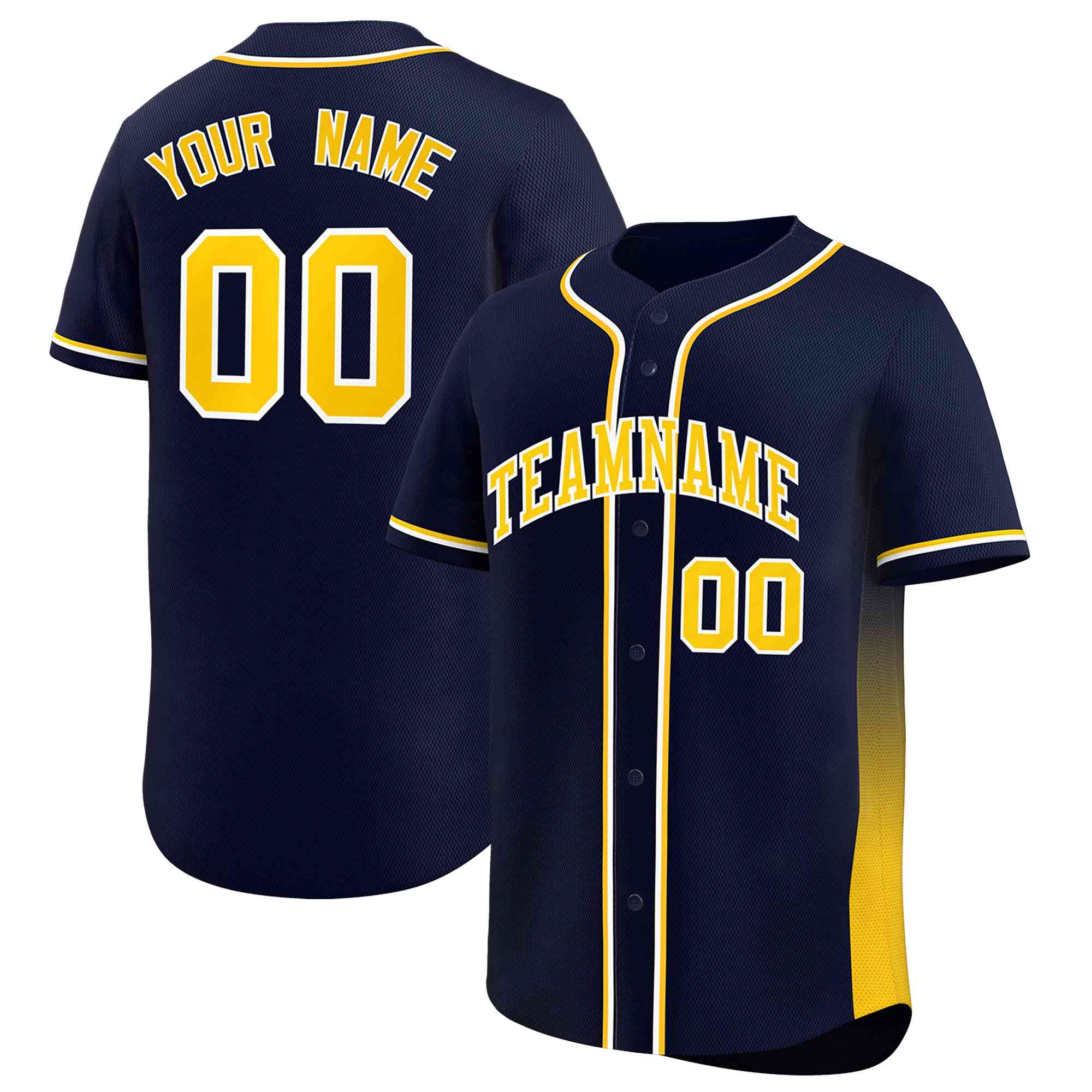Custom Navy Gold Personalized Gradient Side Design Authentic Baseball Jersey