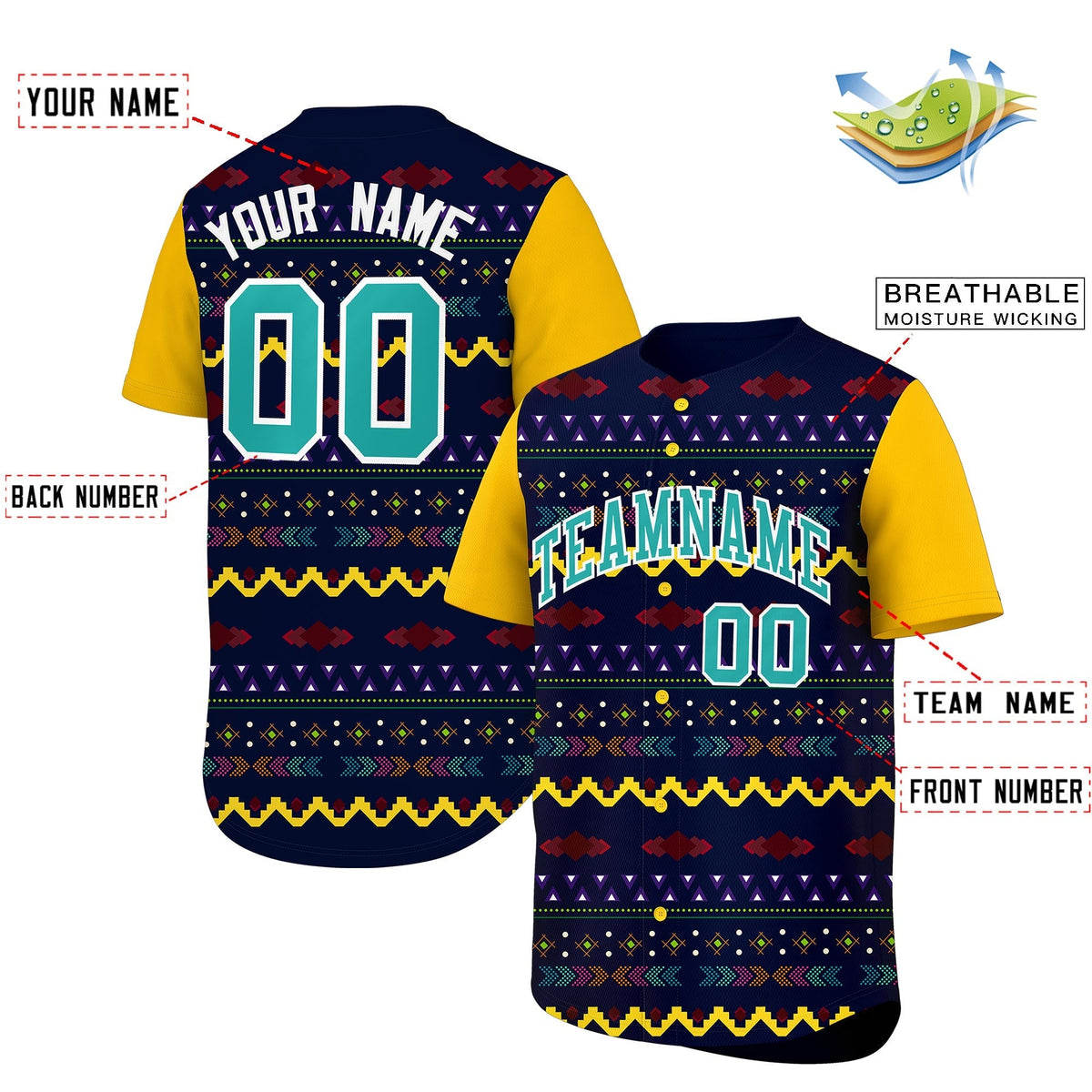 Custom Navy Yellow White Mexican style Lightweight Baseball Jersey| KXKSHOP