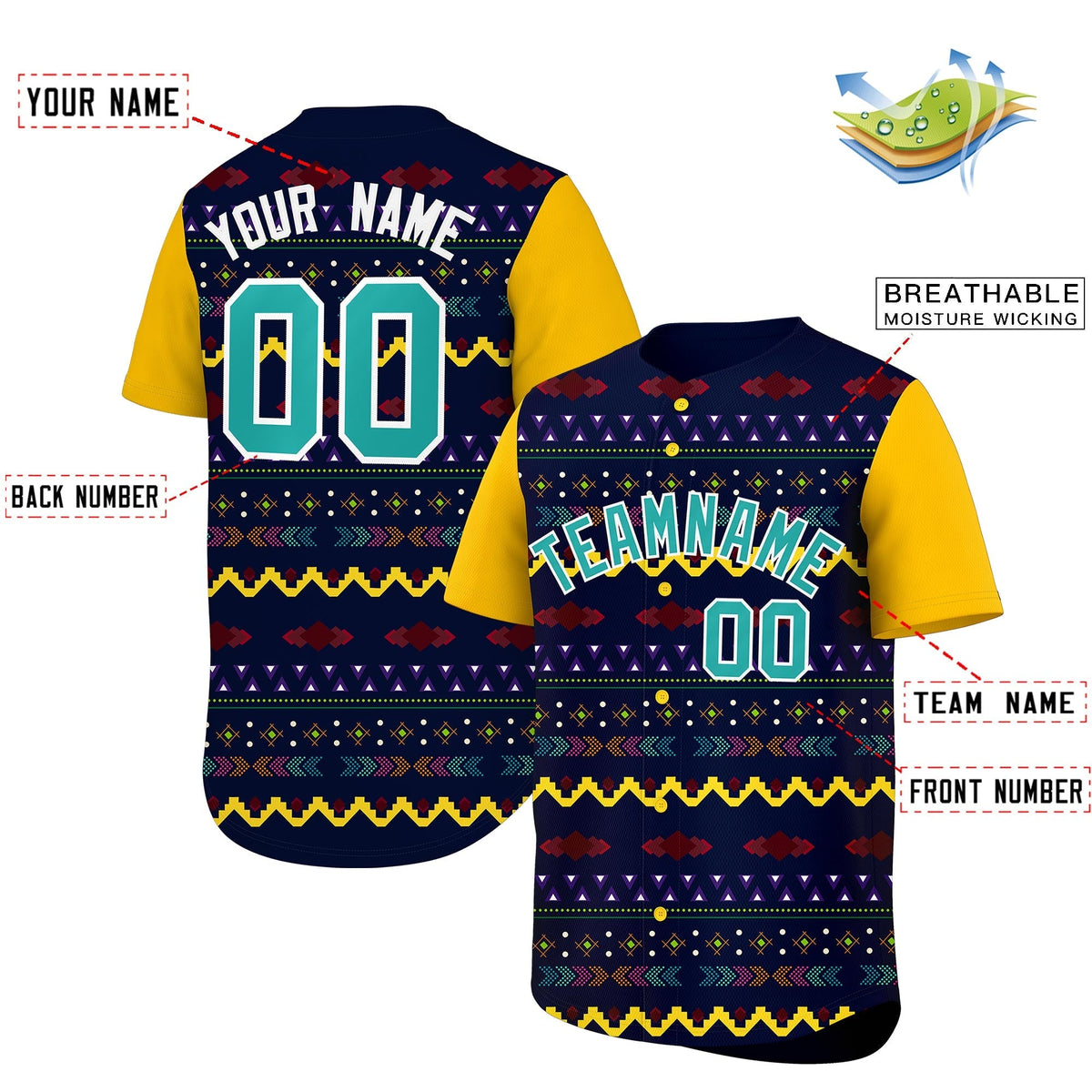 Custom Navy Yellow White Mexican style Lightweight Baseball Jersey| KXKSHOP
