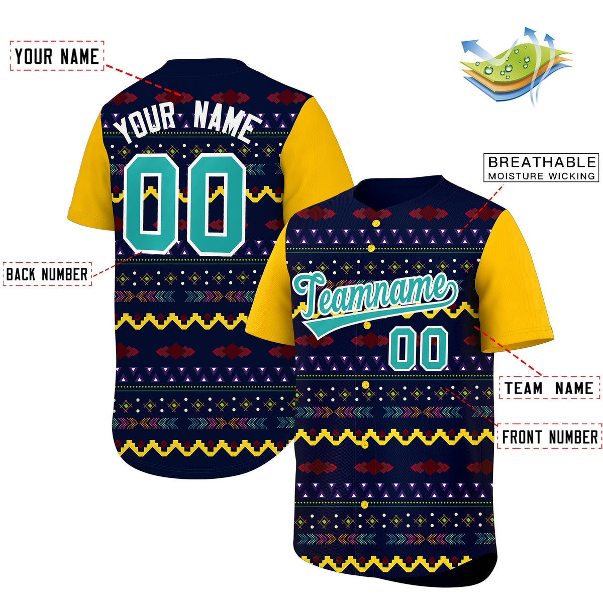 Custom Navy Yellow White Mexican style Lightweight Baseball Jersey| KXKSHOP