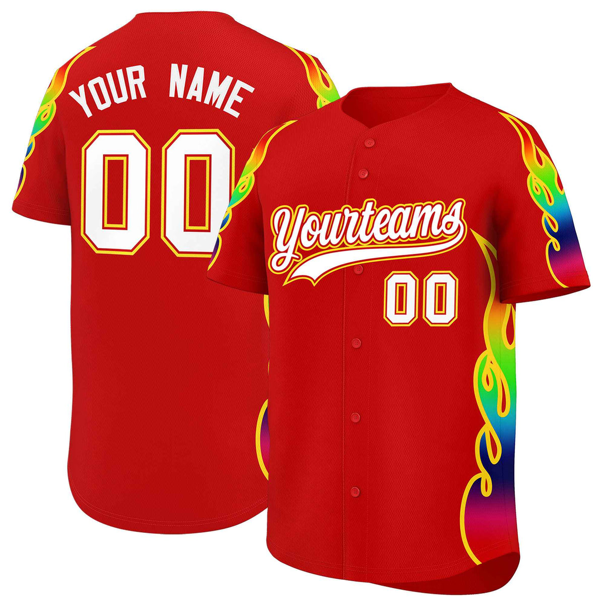 Custom Red Graffiti Pattern Personalized Multicolored Flames Print Authentic Baseball Jersey| KXKSHOP