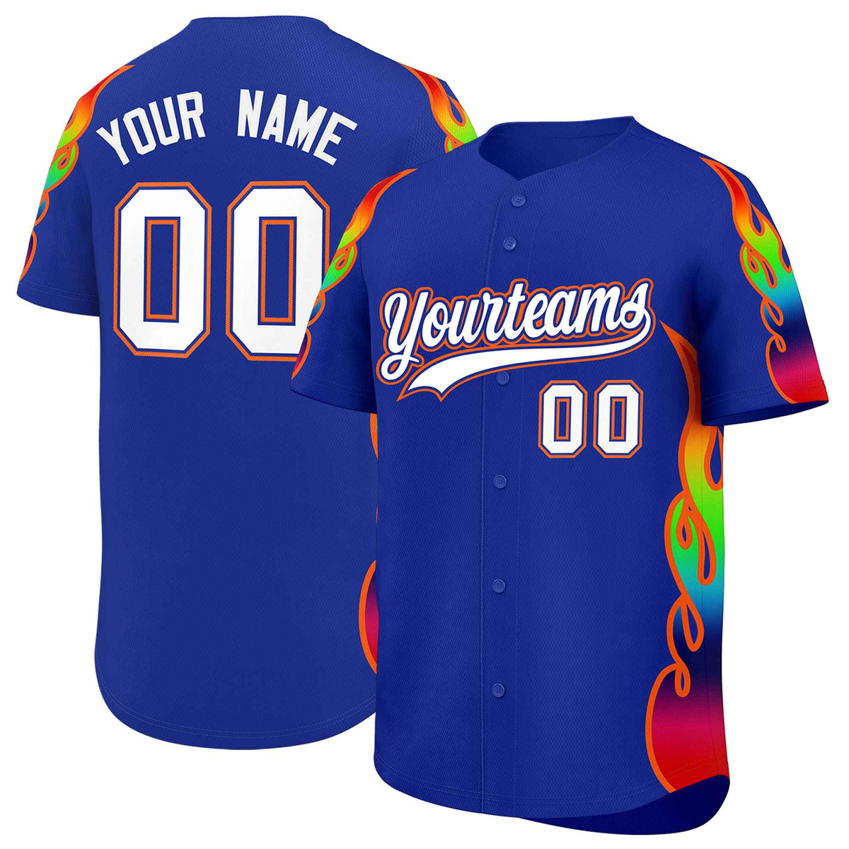 Custom Royal Graffiti Pattern Personalized Multicolored Flames Print Authentic Baseball Jersey| KXKSHOP