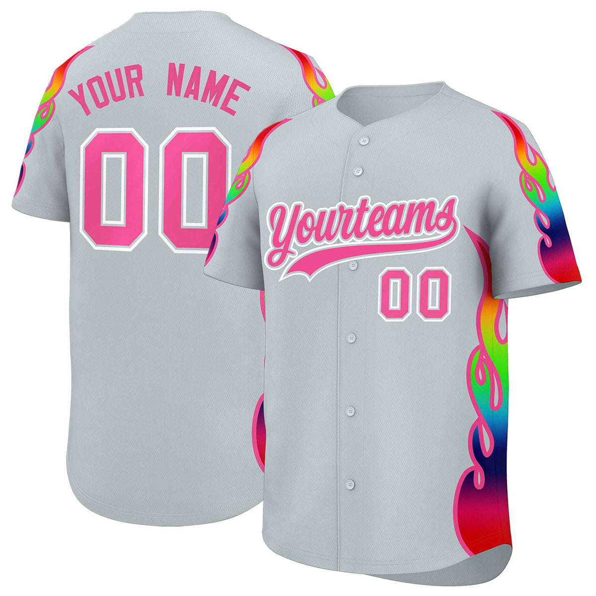 Custom Silver Graffiti Pattern Personalized Multicolored Flames Print Authentic Baseball Jersey| KXKSHOP