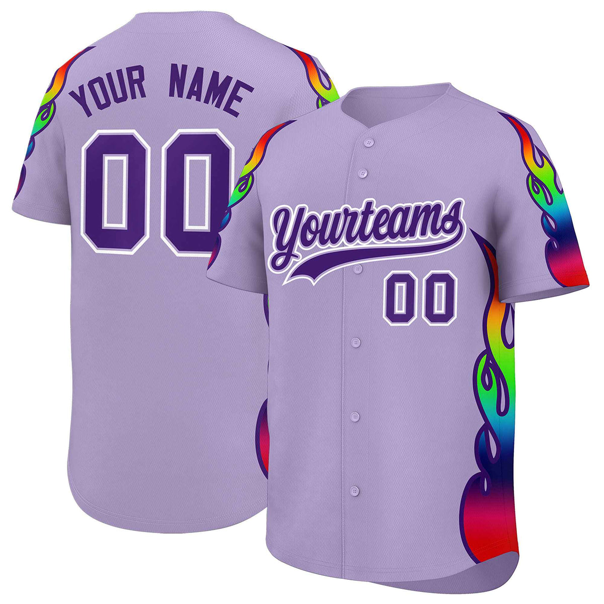 Custom Light Purple Graffiti Pattern Personalized Multicolored Flames Print Authentic Baseball Jersey| KXKSHOP