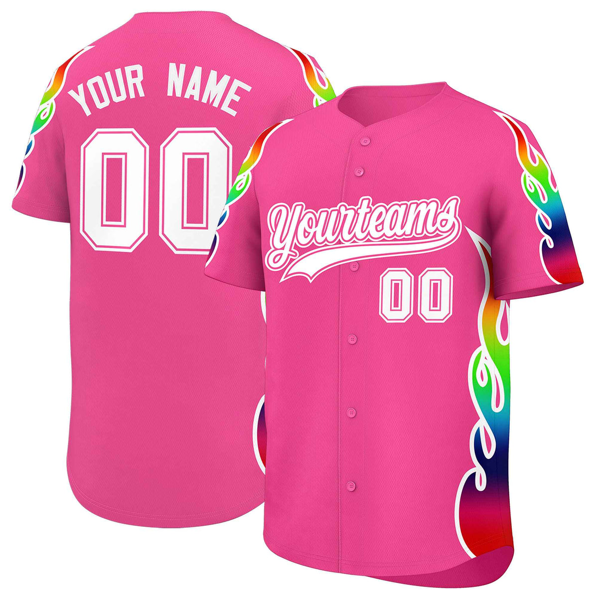 Custom Pink Graffiti Pattern Personalized Multicolored Flames Print Authentic Baseball Jersey| KXKSHOP