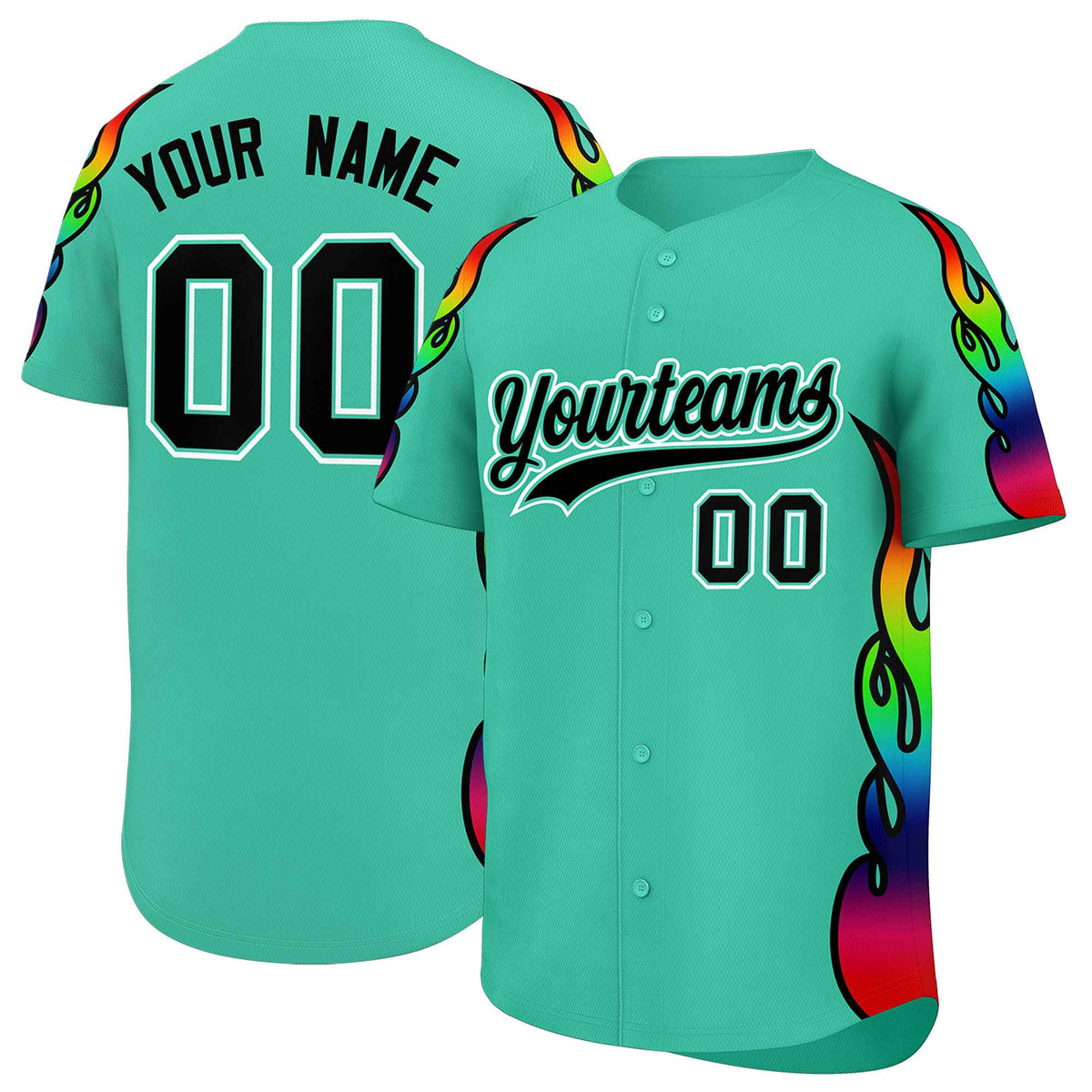 Custom Bright Green Graffiti Pattern Personalized Multicolored Flames Print Authentic Baseball Jersey| KXKSHOP