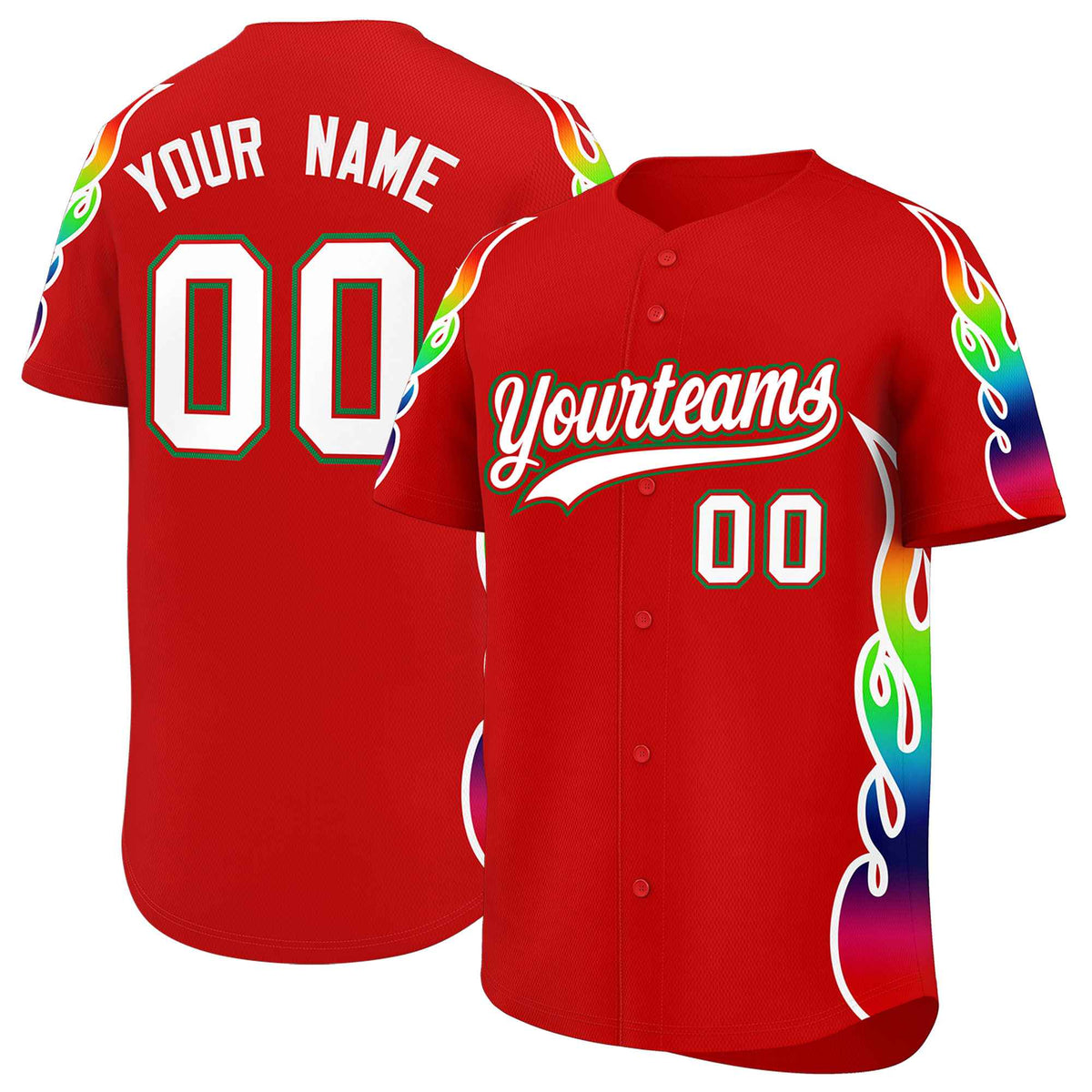 Custom Red Graffiti Pattern Personalized Multicolored Flames Print Authentic Baseball Jersey| KXKSHOP
