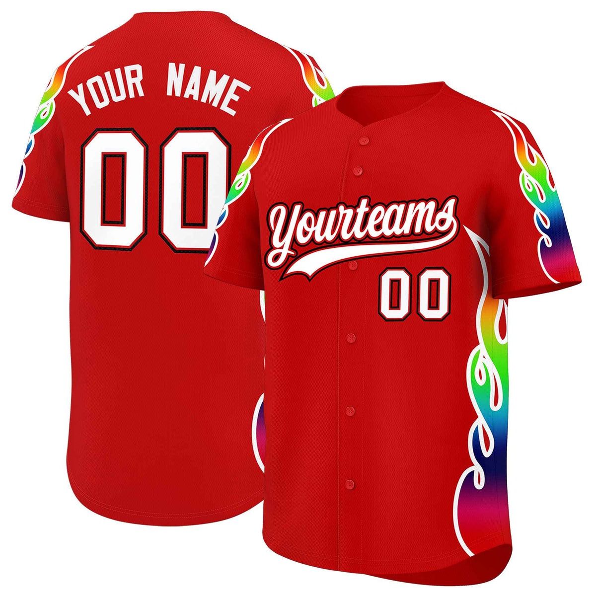 Custom Red Graffiti Pattern Personalized Multicolored Flames Print Authentic Baseball Jersey| KXKSHOP