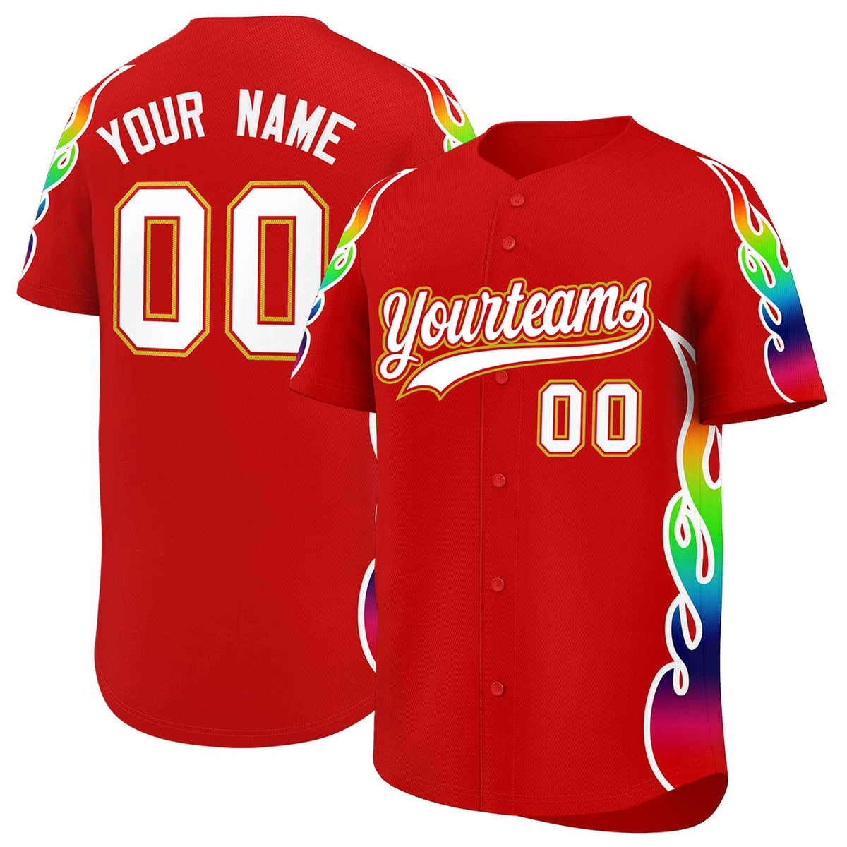 Custom Red Graffiti Pattern Personalized Multicolored Flames Print Authentic Baseball Jersey| KXKSHOP