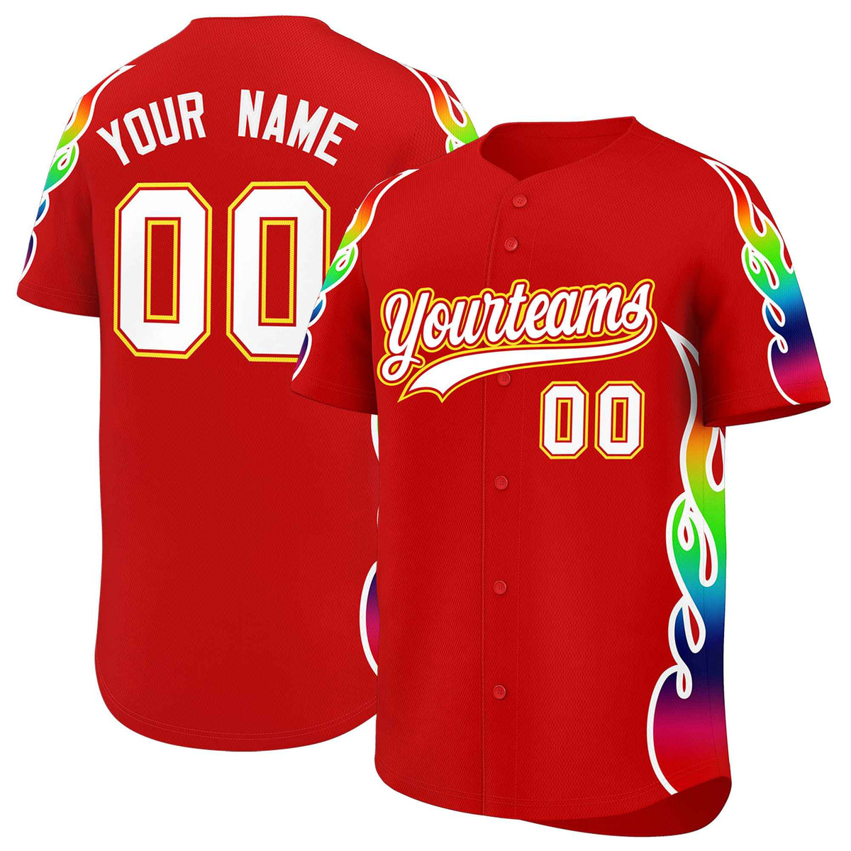 Custom Red Graffiti Pattern Personalized Multicolored Flames Print Authentic Baseball Jersey| KXKSHOP