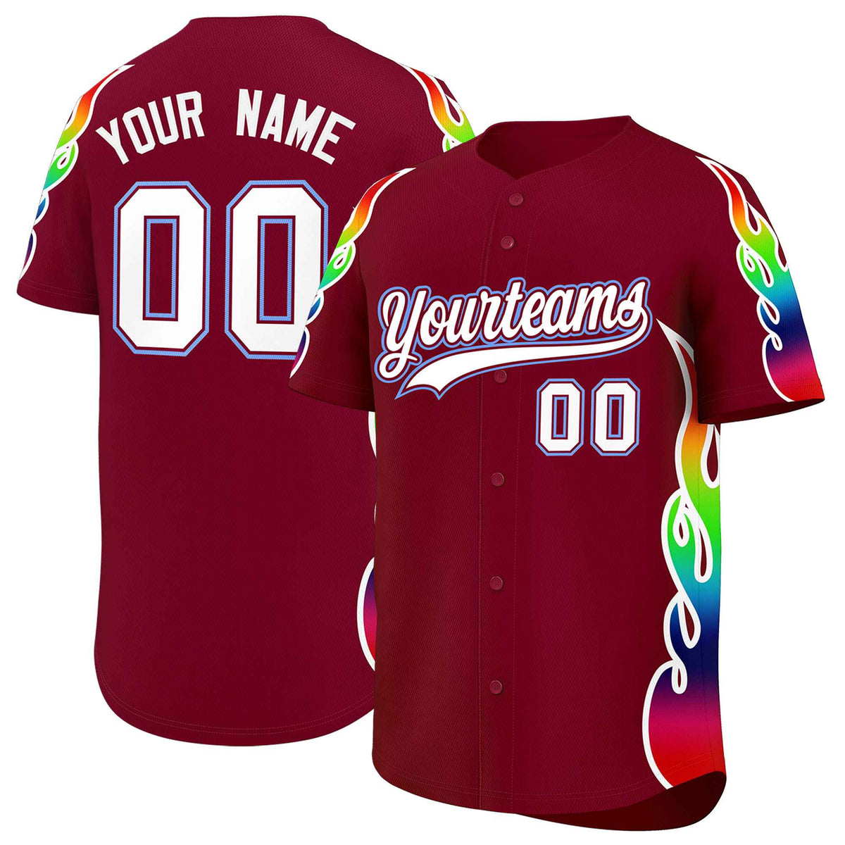 Custom Crimson Graffiti Pattern Personalized Multicolored Flames Print Authentic Baseball Jersey| KXKSHOP