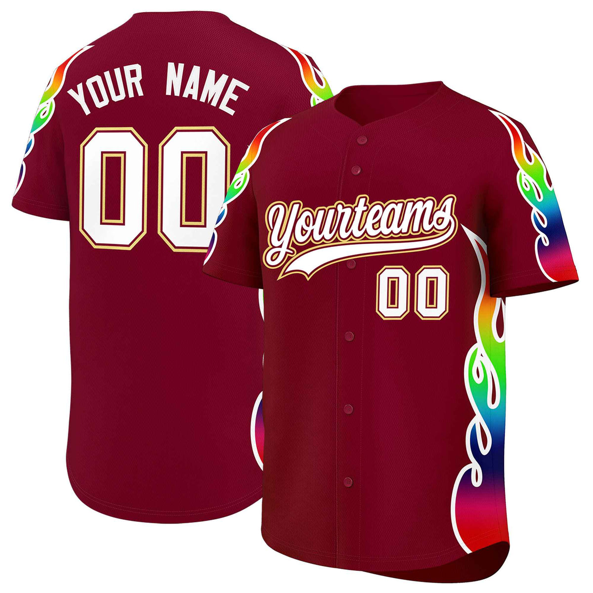 Custom Crimson Graffiti Pattern Personalized Multicolored Flames Print Authentic Baseball Jersey| KXKSHOP