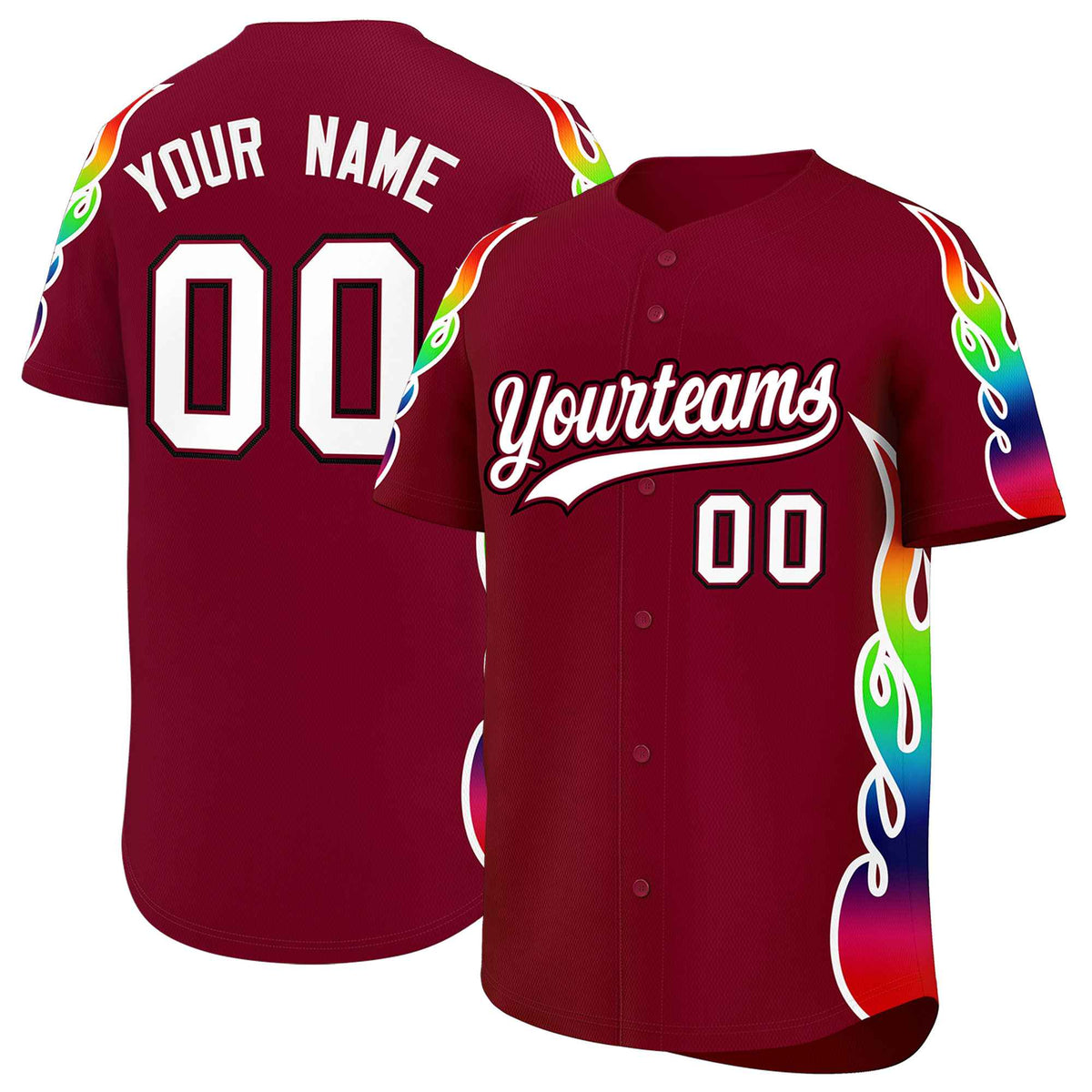 Custom Crimson Graffiti Pattern Personalized Multicolored Flames Print Authentic Baseball Jersey| KXKSHOP