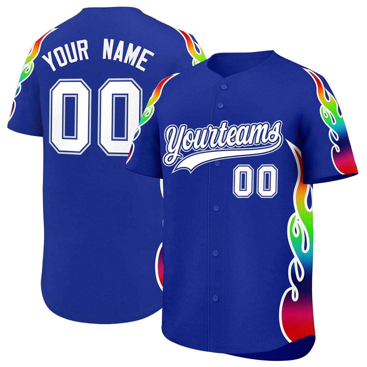 Custom Royal Graffiti Pattern Personalized Multicolored Flames Print Authentic Baseball Jersey| KXKSHOP