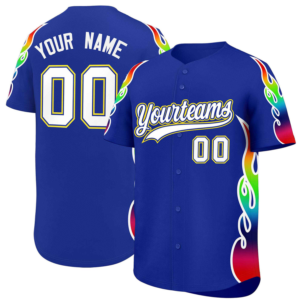 Custom Royal Graffiti Pattern Personalized Multicolored Flames Print Authentic Baseball Jersey| KXKSHOP