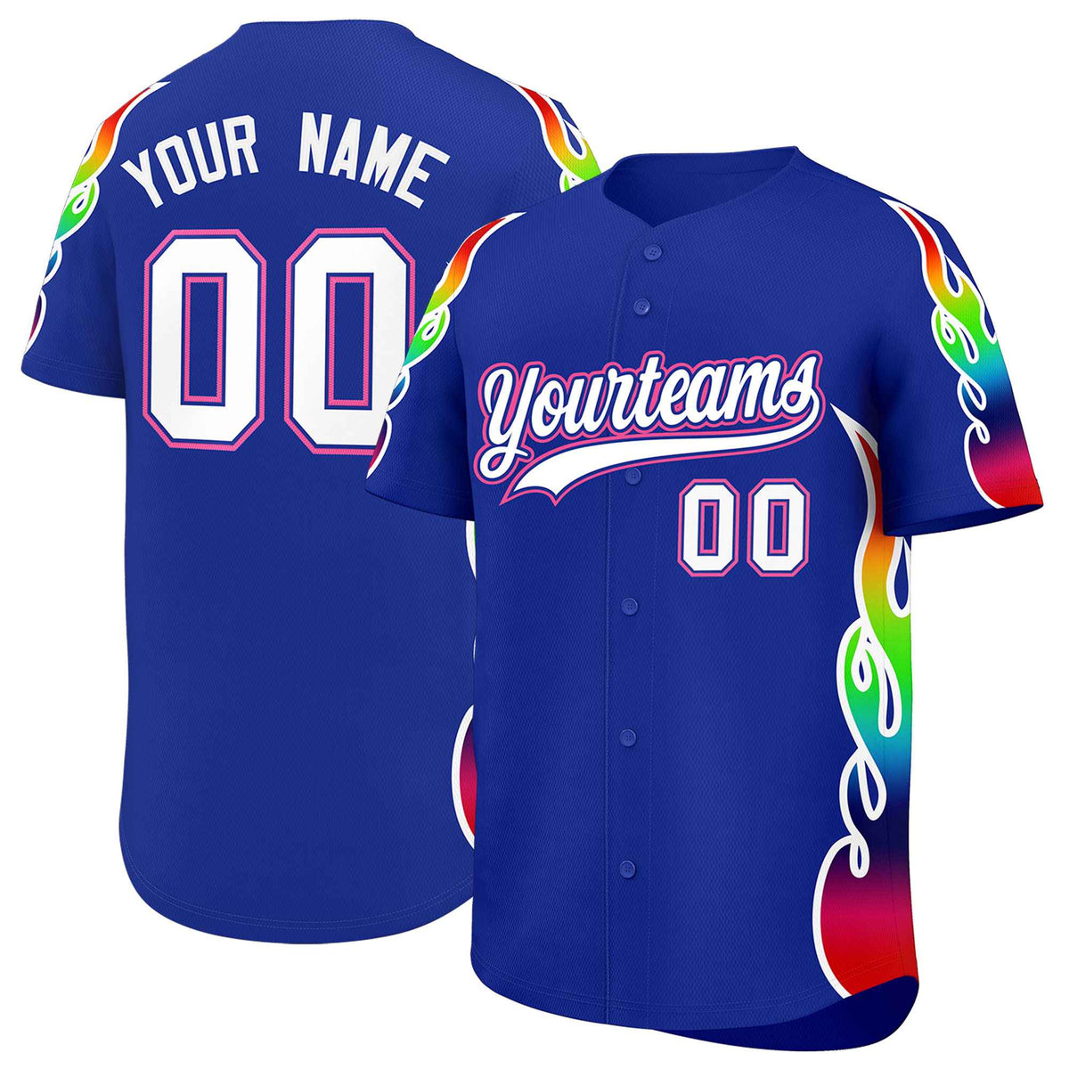 Custom Royal Graffiti Pattern Personalized Multicolored Flames Print Authentic Baseball Jersey| KXKSHOP