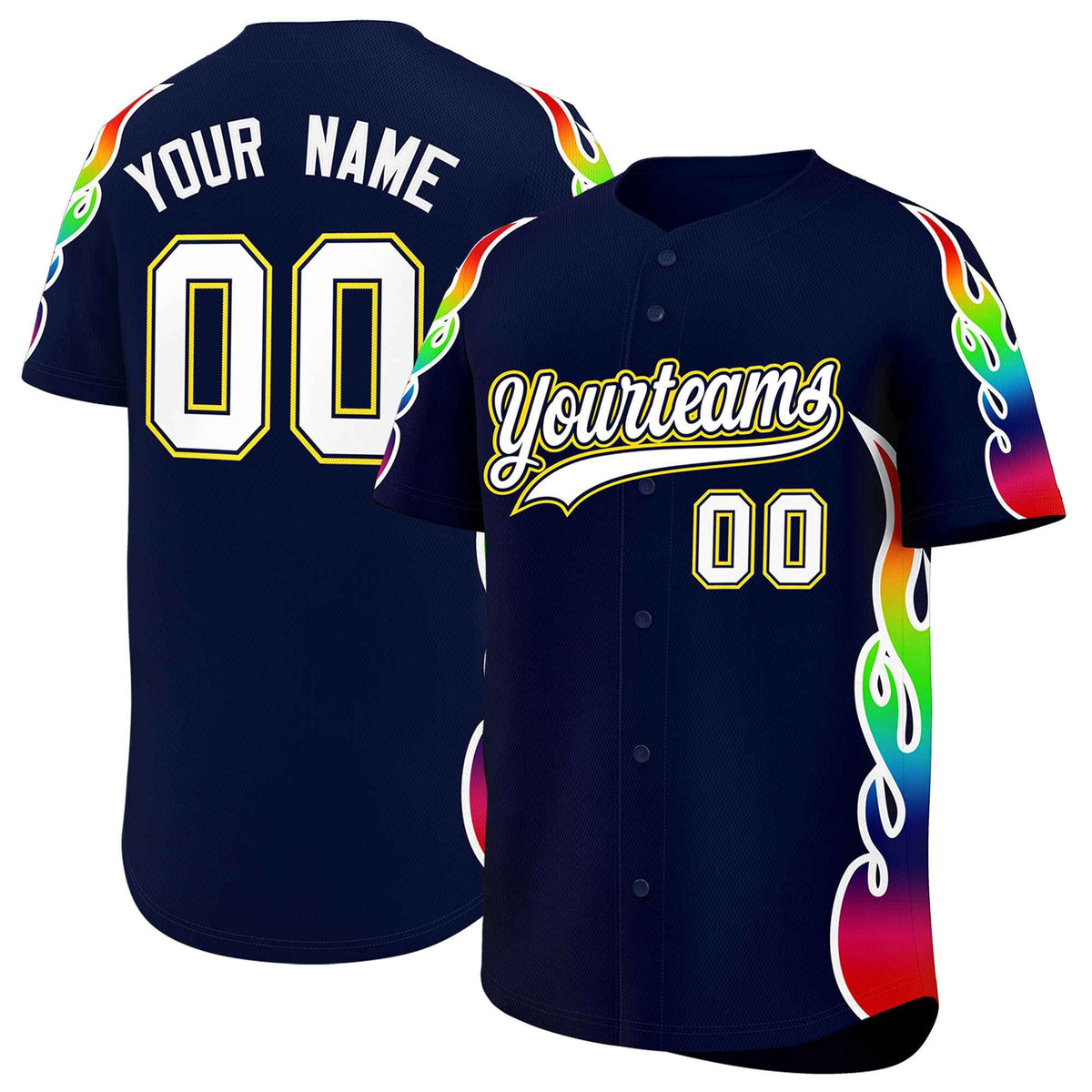 Custom Navy Graffiti Pattern Personalized Multicolored Flames Print Authentic Baseball Jersey| KXKSHOP