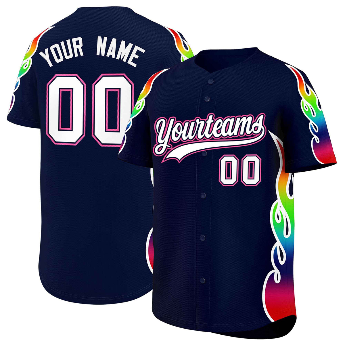 Custom Navy Graffiti Pattern Personalized Multicolored Flames Print Authentic Baseball Jersey| KXKSHOP