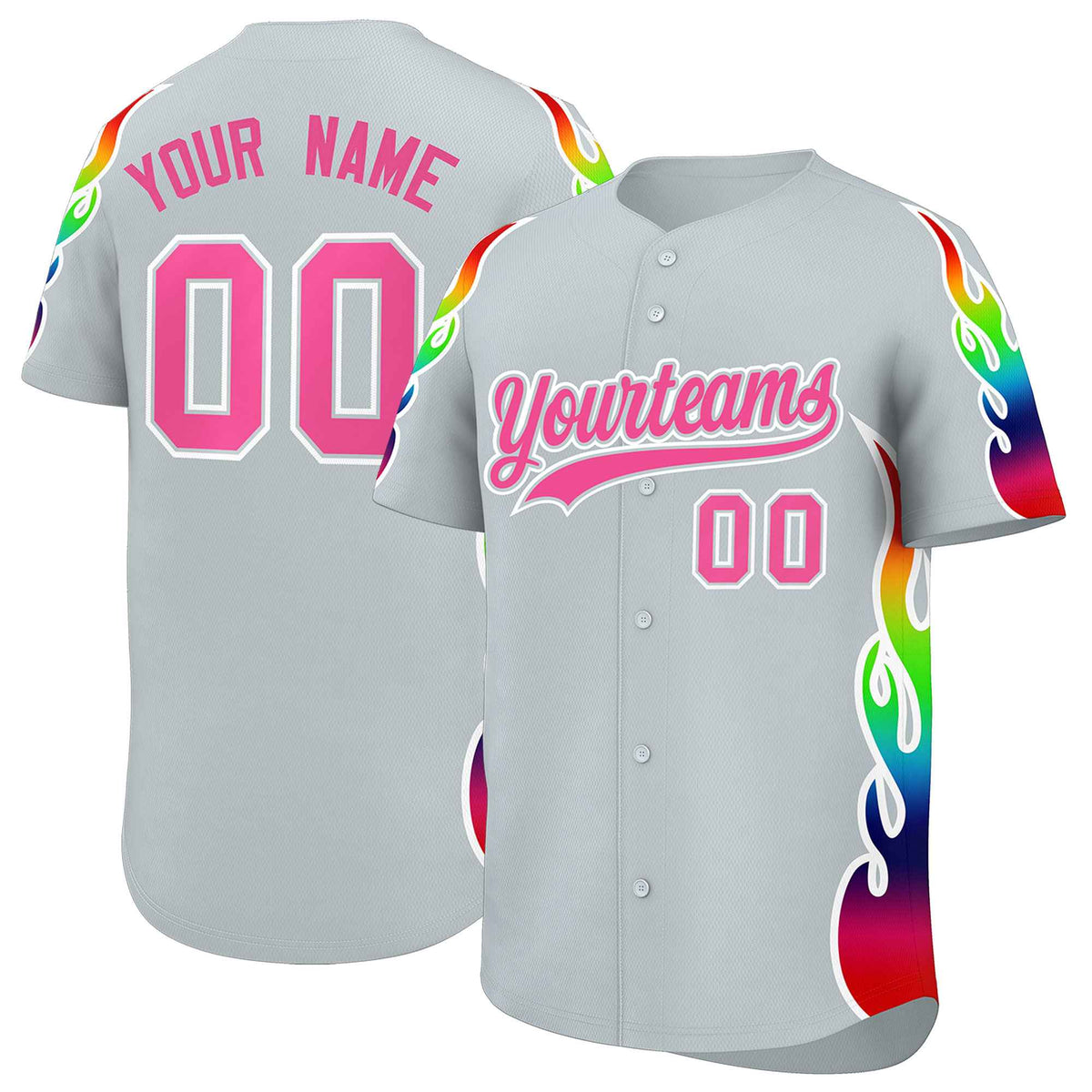 Custom Silver Graffiti Pattern Personalized Multicolored Flames Print Authentic Baseball Jersey| KXKSHOP