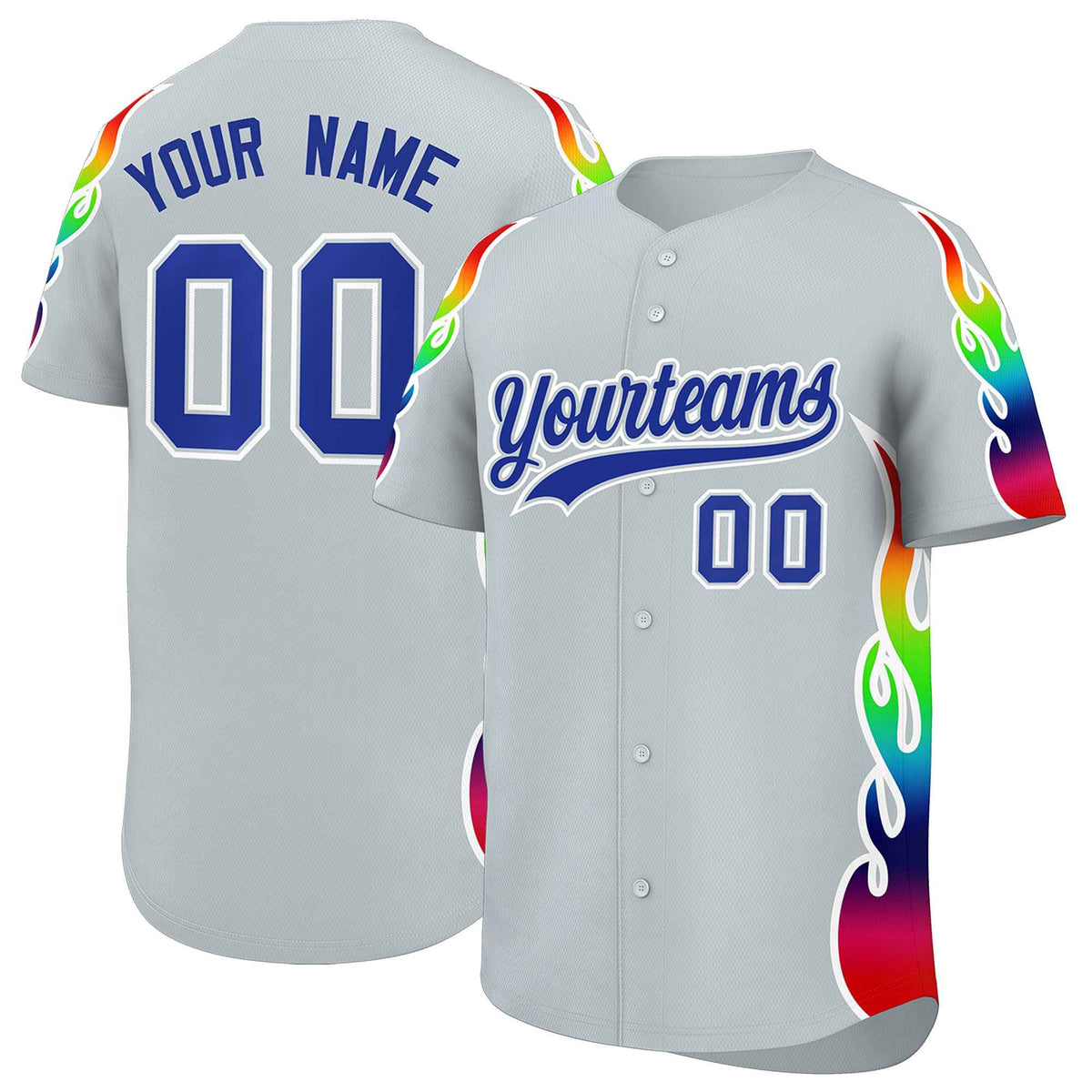 Custom Silver Graffiti Pattern Personalized Multicolored Flames Print Authentic Baseball Jersey| KXKSHOP