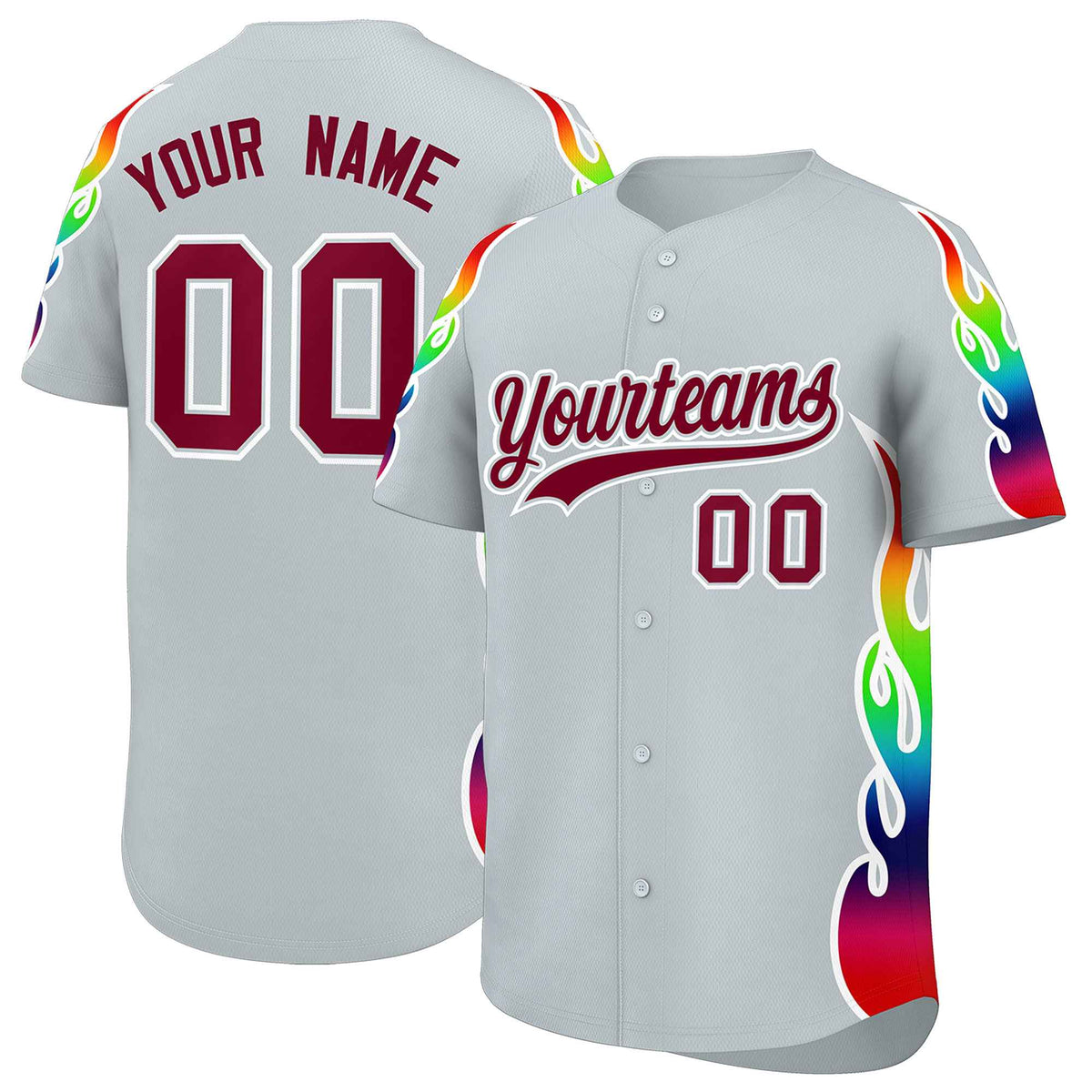 Custom Silver Graffiti Pattern Personalized Multicolored Flames Print Authentic Baseball Jersey| KXKSHOP