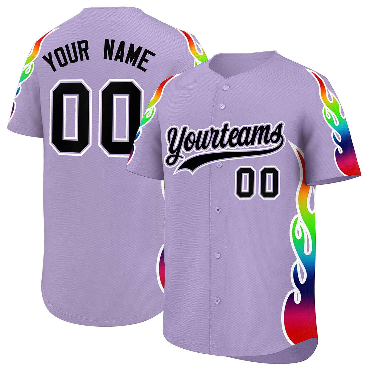 Custom Light Purple Graffiti Pattern Personalized Multicolored Flames Print Authentic Baseball Jersey| KXKSHOP