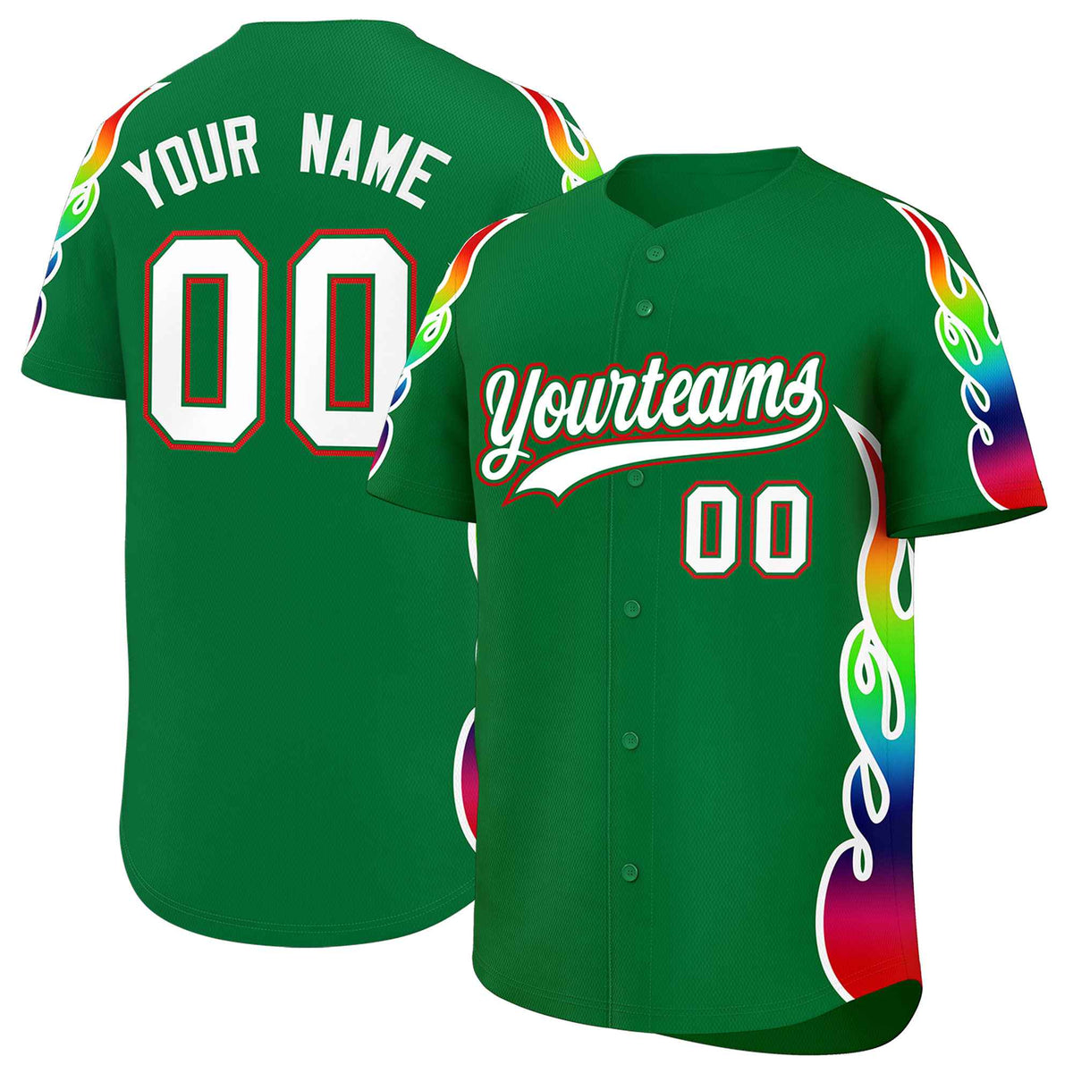 Custom Kelly Green Graffiti Pattern Personalized Multicolored Flames Print Authentic Baseball Jersey| KXKSHOP