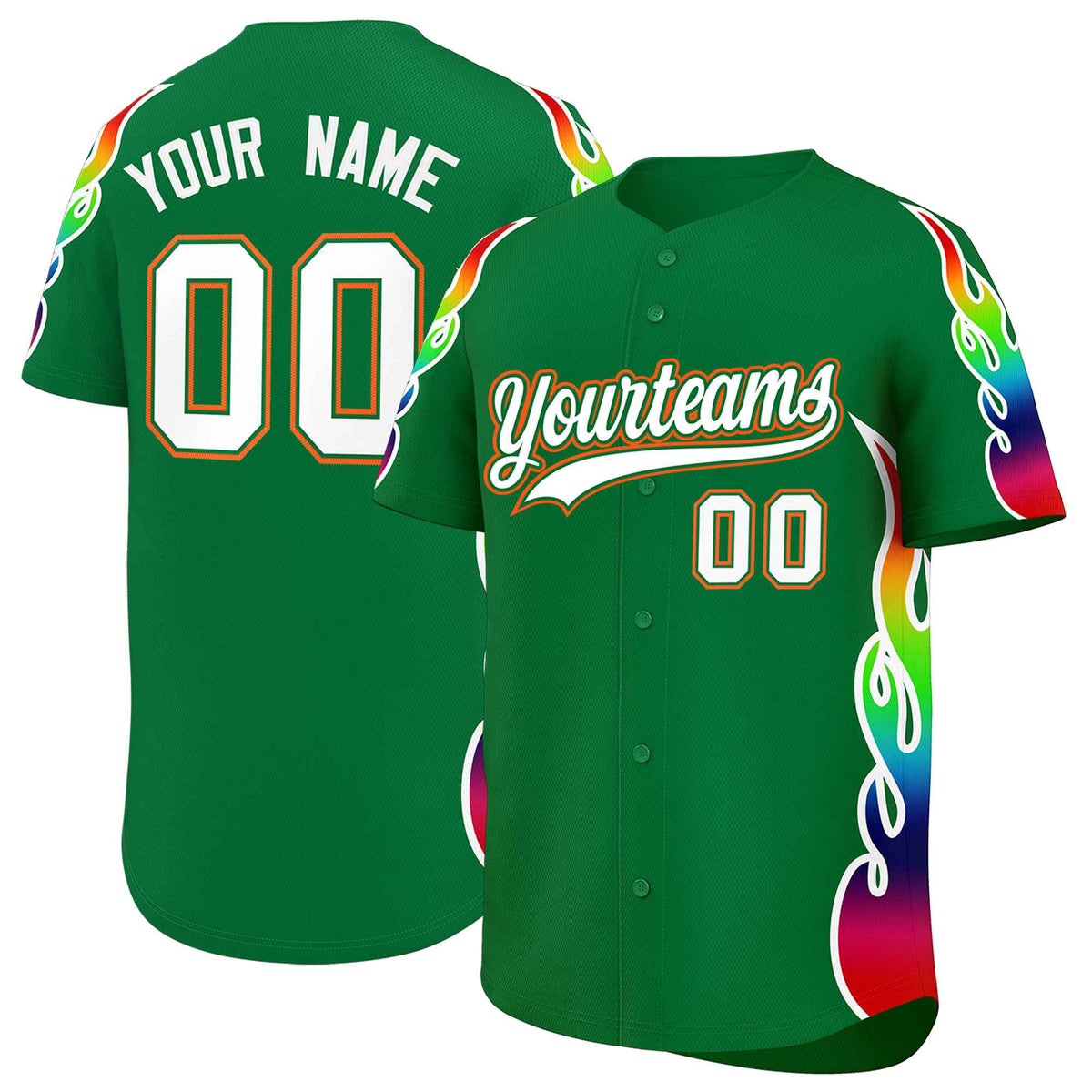 Custom Kelly Green Graffiti Pattern Personalized Multicolored Flames Print Authentic Baseball Jersey| KXKSHOP