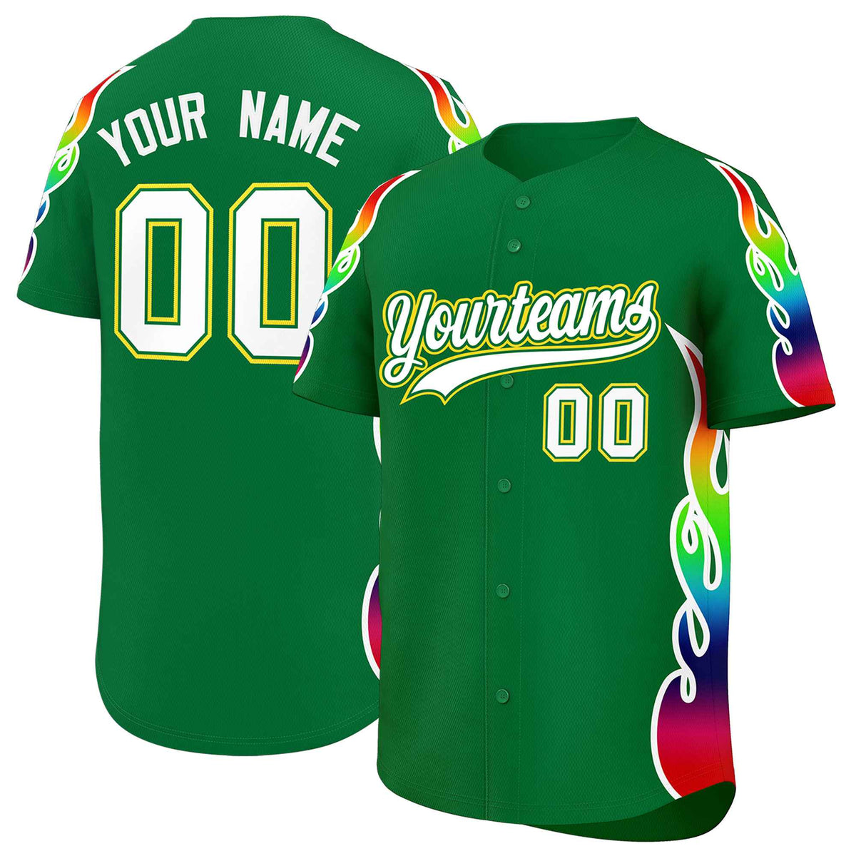 Custom Kelly Green Graffiti Pattern Personalized Multicolored Flames Print Authentic Baseball Jersey| KXKSHOP