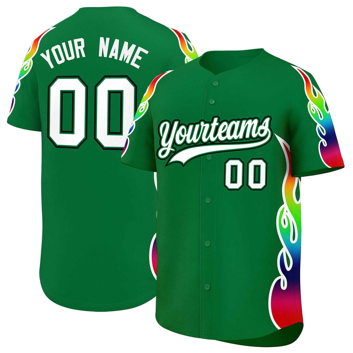 Custom Kelly Green Graffiti Pattern Personalized Multicolored Flames Print Authentic Baseball Jersey| KXKSHOP