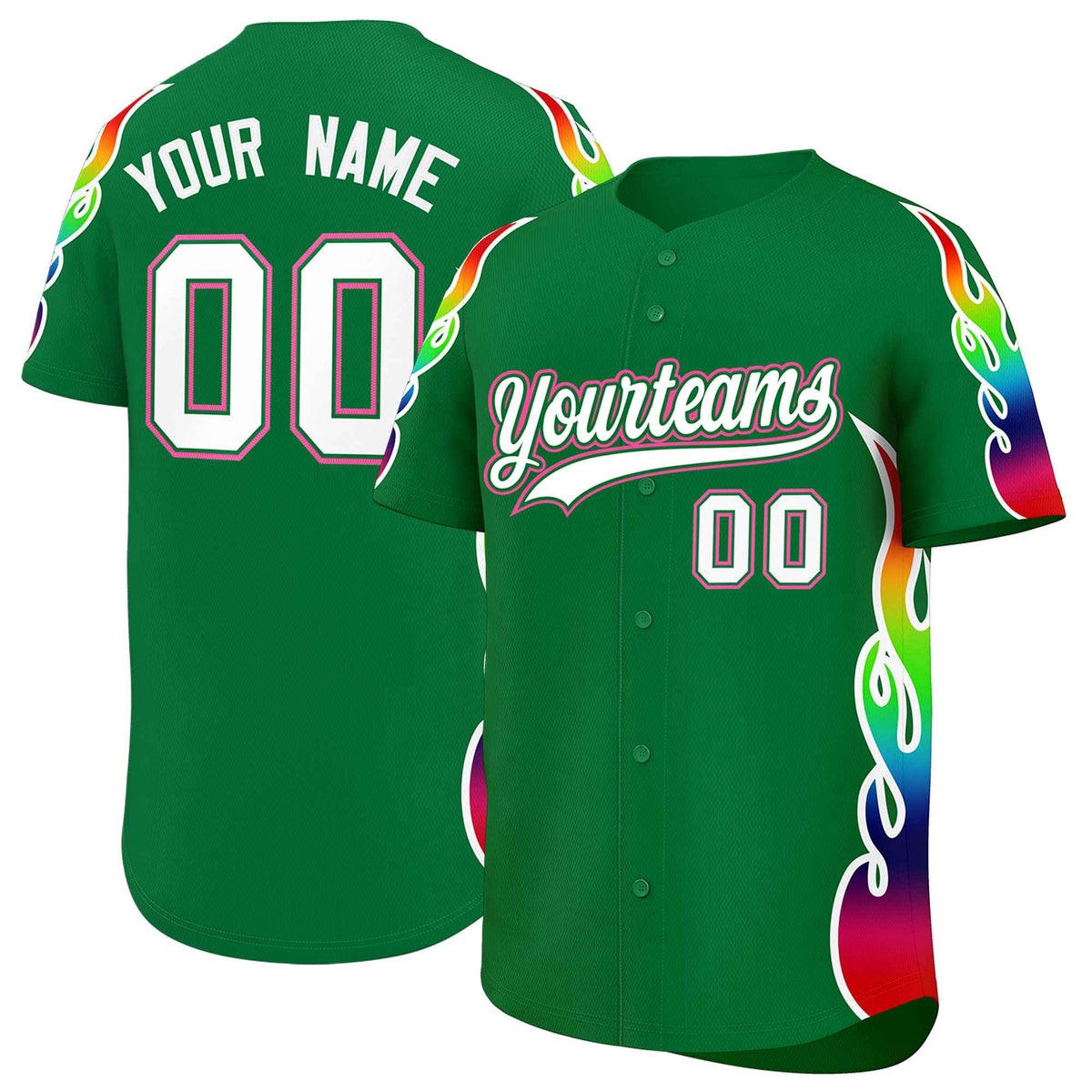Custom Kelly Green Graffiti Pattern Personalized Multicolored Flames Print Authentic Baseball Jersey| KXKSHOP