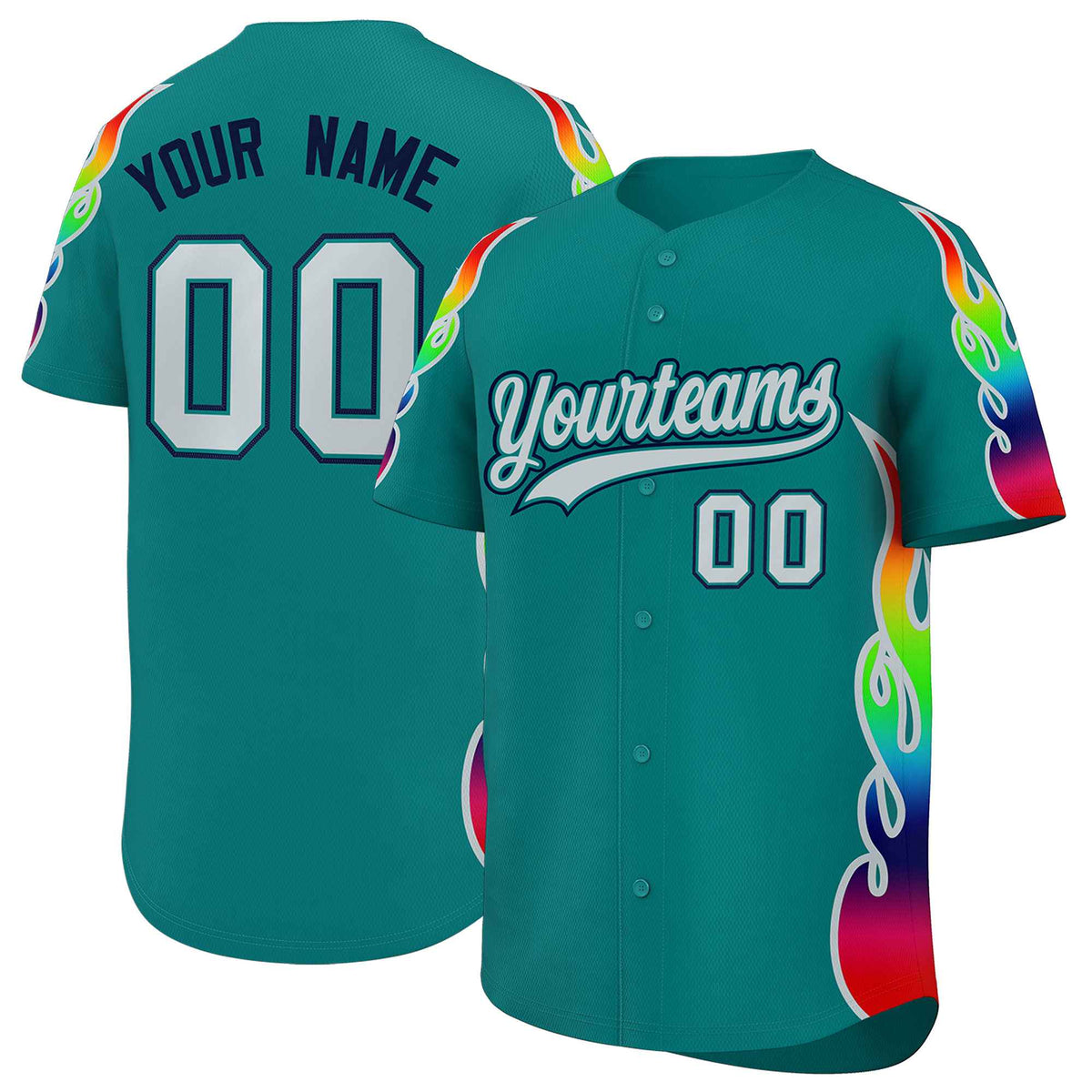 Custom Aqua Graffiti Pattern Personalized Multicolored Flames Print Authentic Baseball Jersey| KXKSHOP